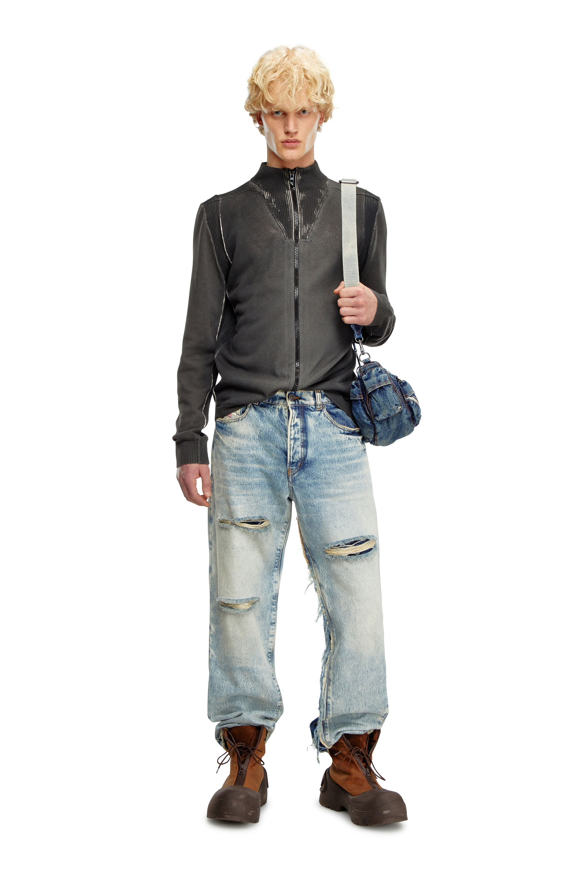 K-DENIM-ZIP Zip cardigan in treated cotton｜ブラック｜メンズ｜DIESEL