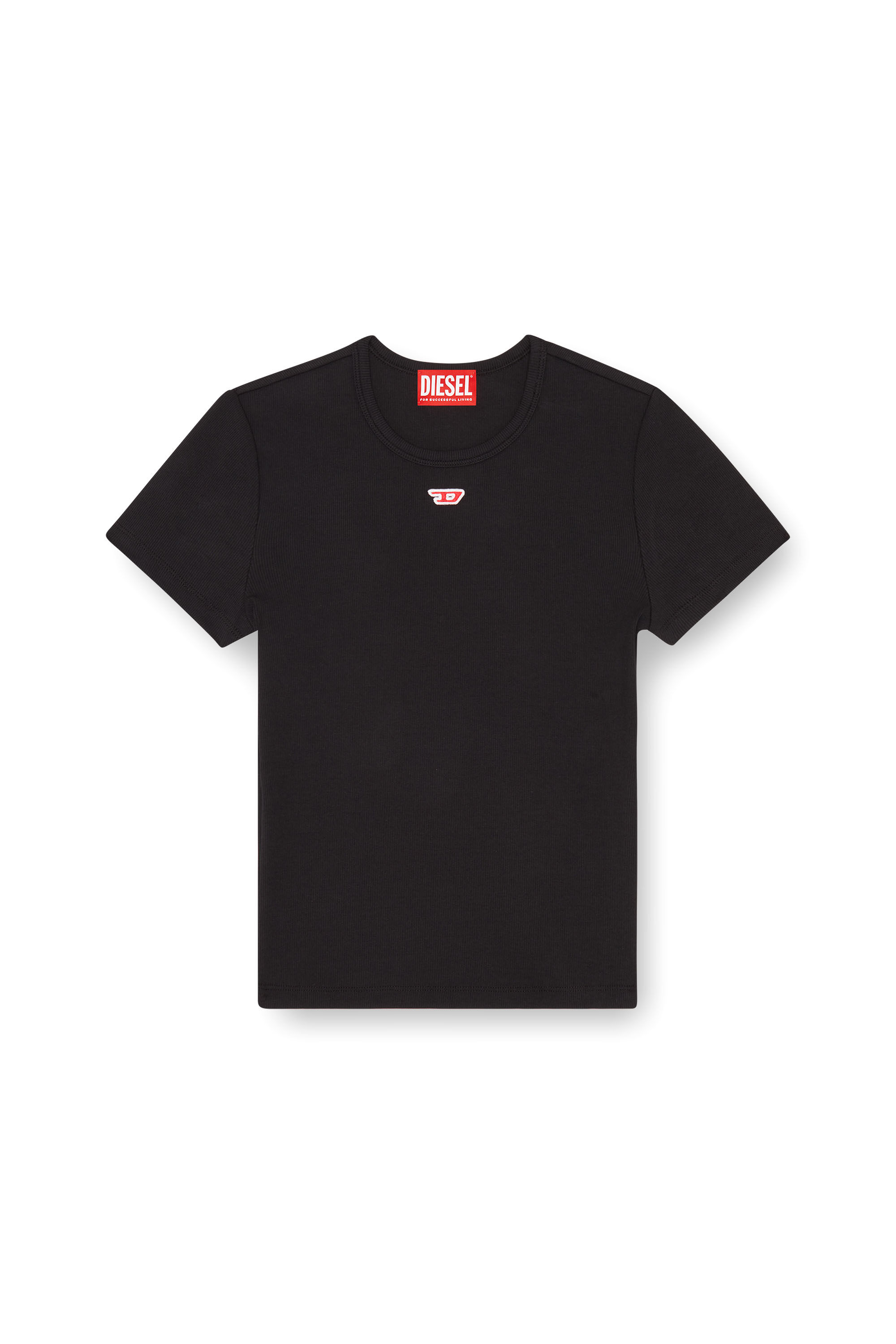Diesel - T-ELE-LONG-D, Female T-shirt with D logo patch in ブラック - Image 2