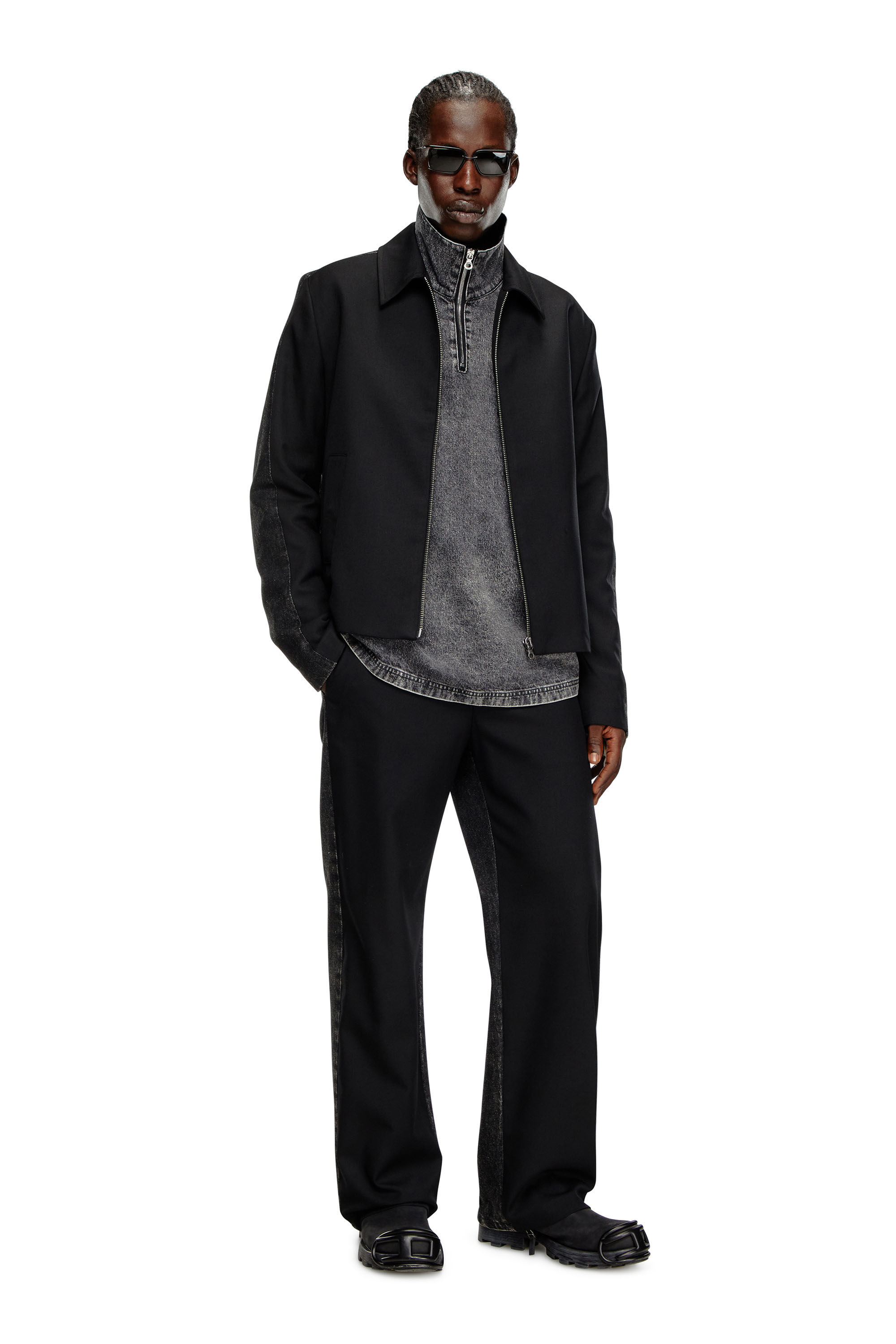 Diesel - J-RHEIN, Male Blouson jacket in wool blend and denim in ブラック - Image 1