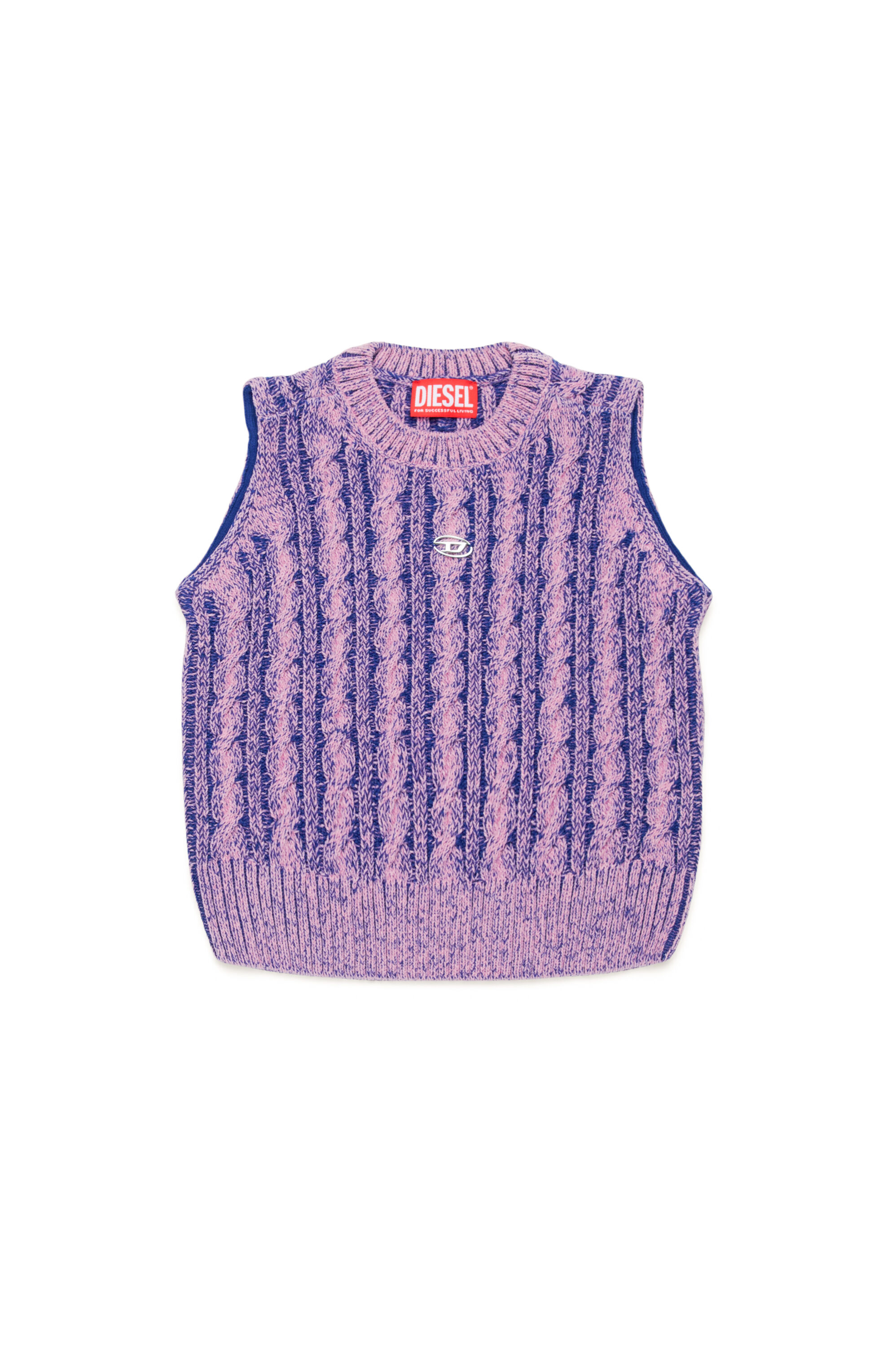 Diesel - KMPANAS, Female's Cable-knit vest in two-tone yarn in ライラック - 1