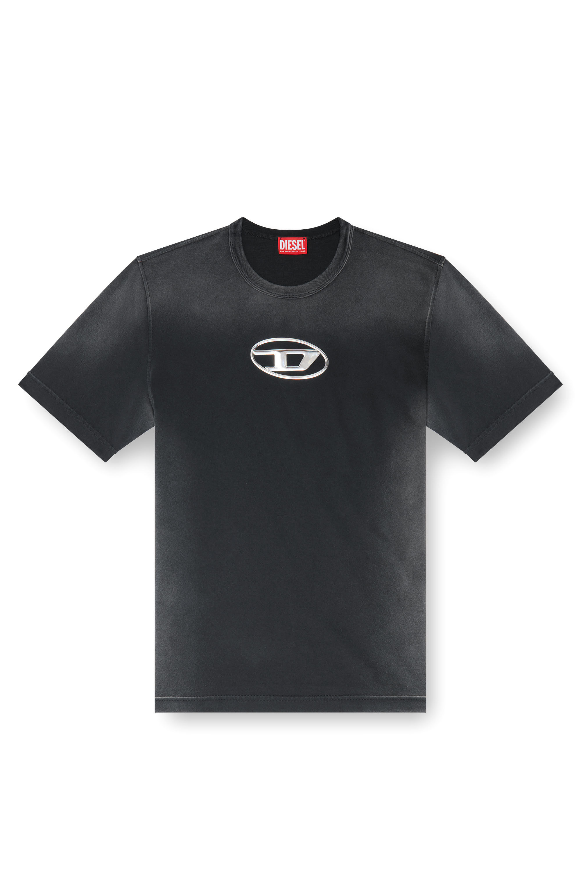 Diesel - T-ADJUST-Q8, Male Faded T-shirt with cut-out Oval D logo in ブラック - Image 2