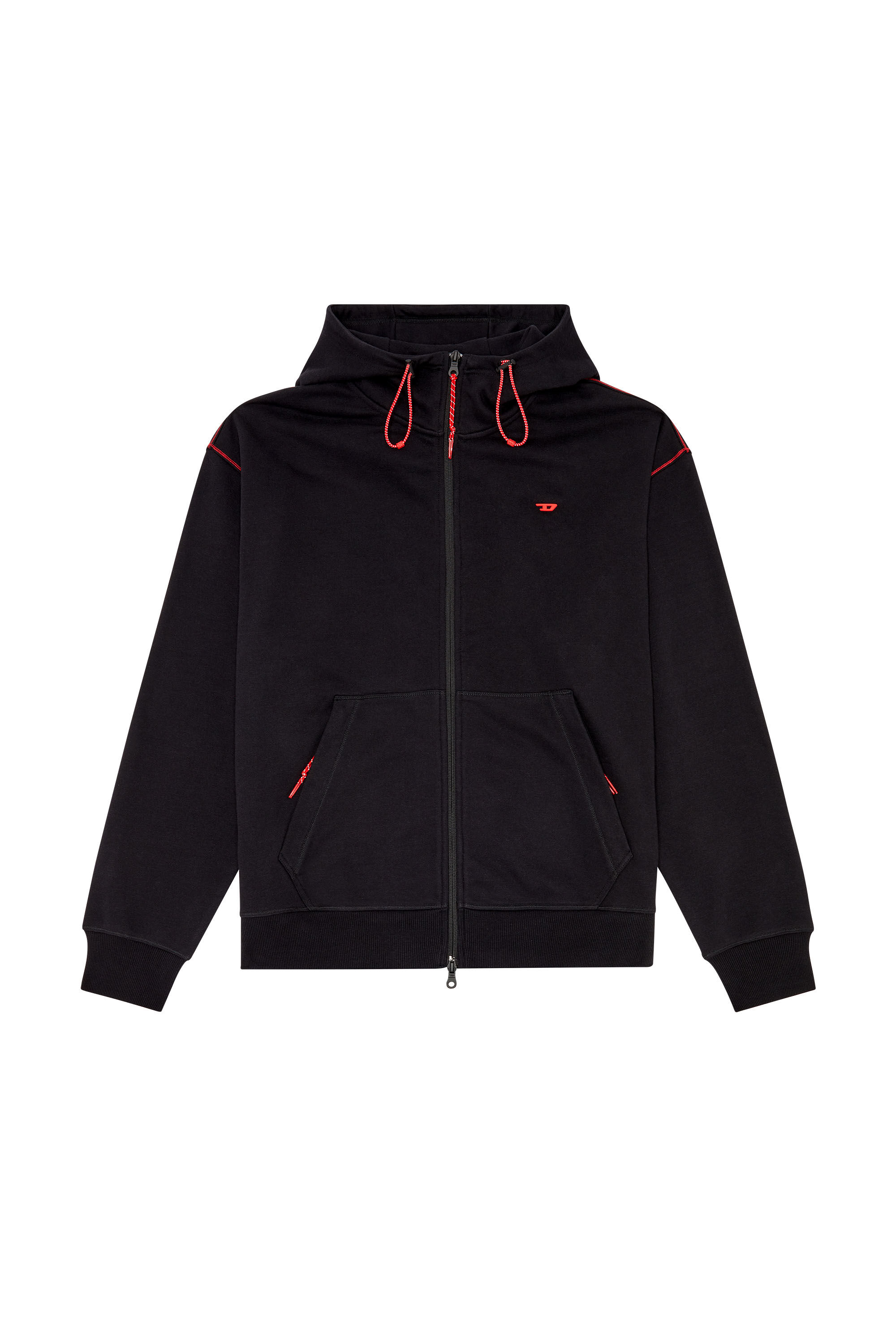 Diesel - AMST-DAVOS-HT23, Male Zip-up hoodie with reflective logo bands in ブラック - Image 2