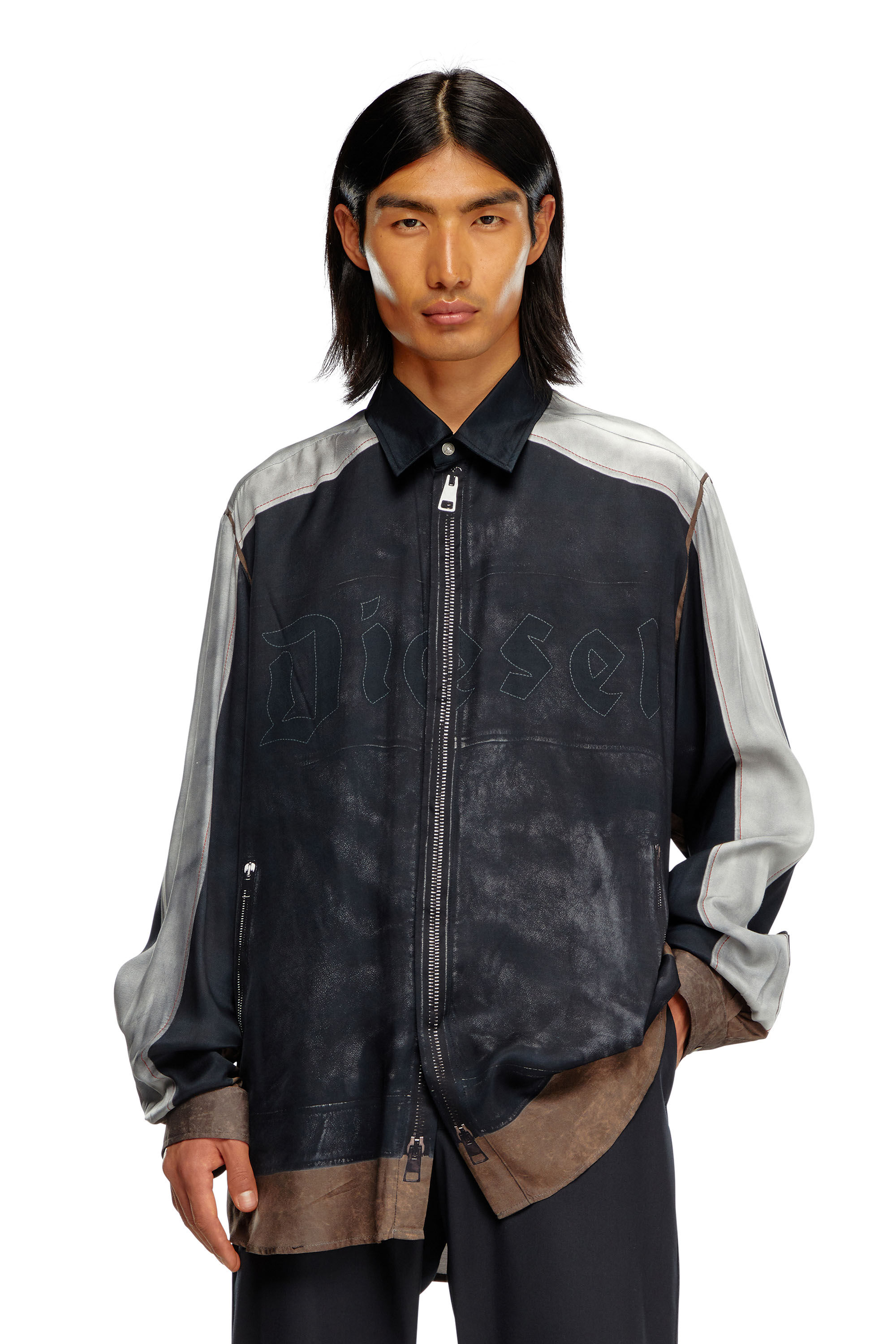 Diesel - S-AFTER, Male Shirt with trompe l'oeil print in マルチカラー - Image 3