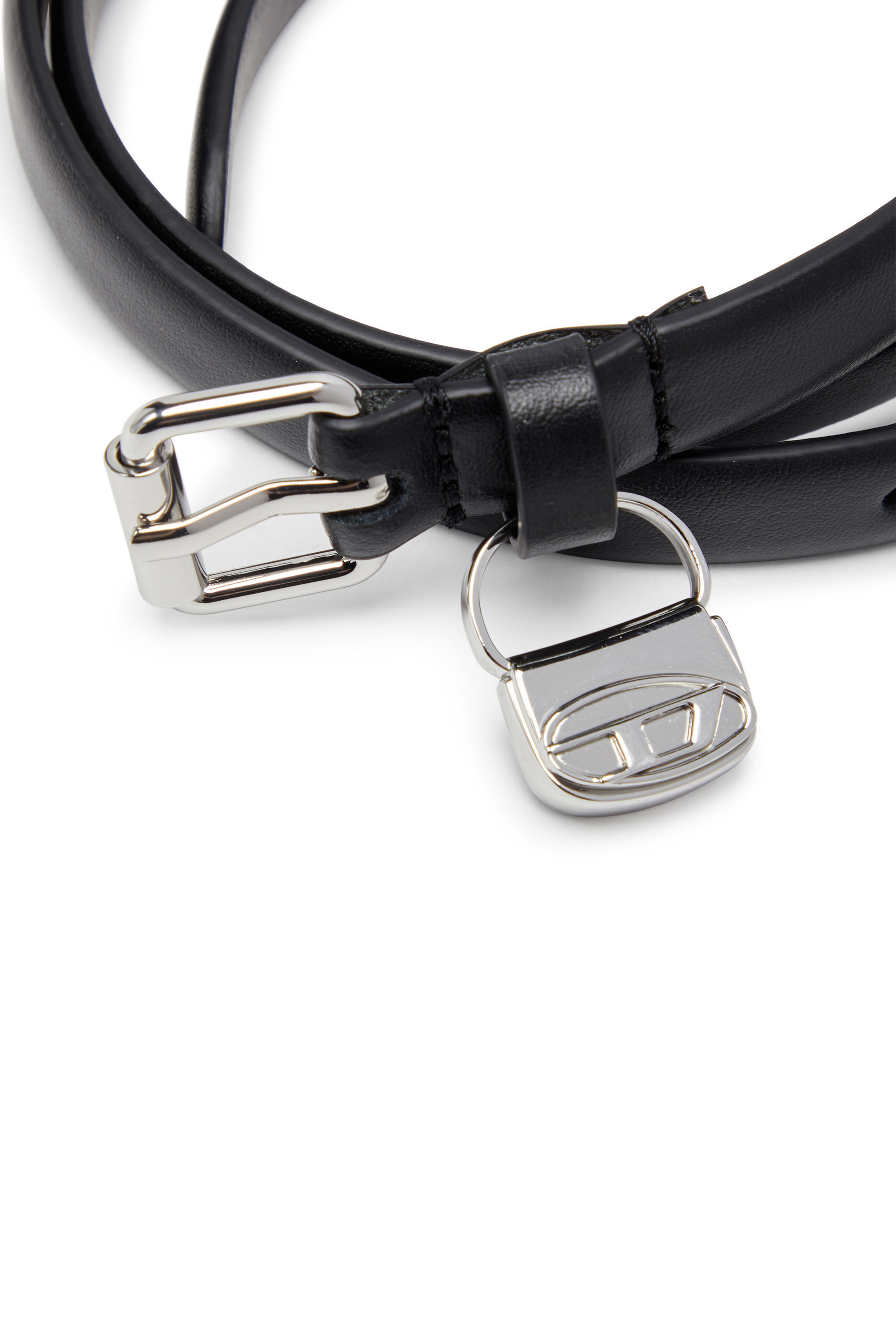 Diesel - B-CHARM HIP, Female Slim leather belt with 1DR bag charm in ブラック - Image 3