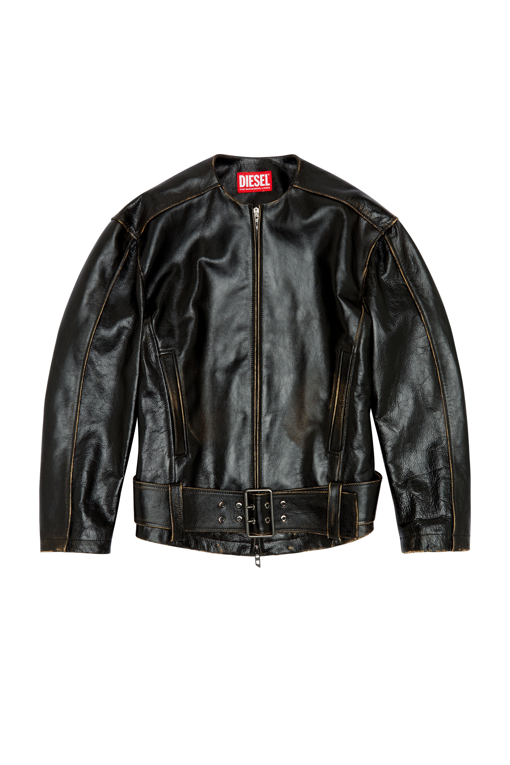 Diesel - L-MARGY, Female Oversized biker jacket in brushed leather in ブラック - Image 2