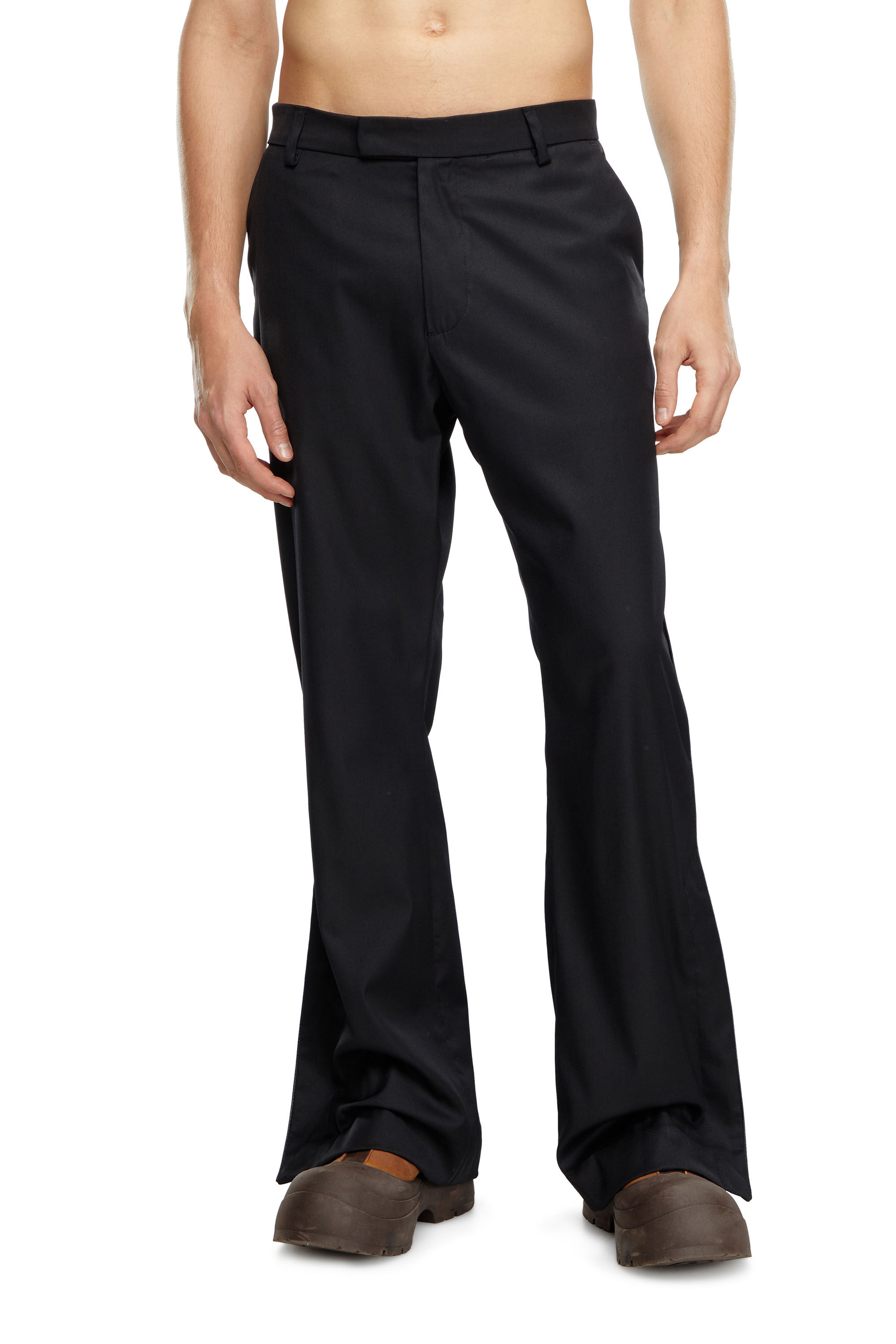 Diesel - P-AMMIR, Male Wool-nylon pants with side slits in ブラック - Image 1
