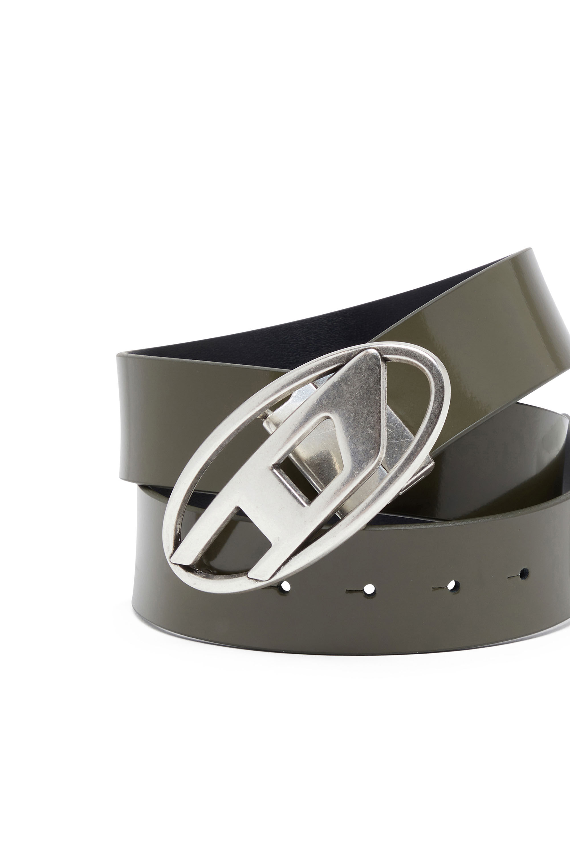 B-1DR REV II Reversible belt in matte and shiny leather｜グリーン