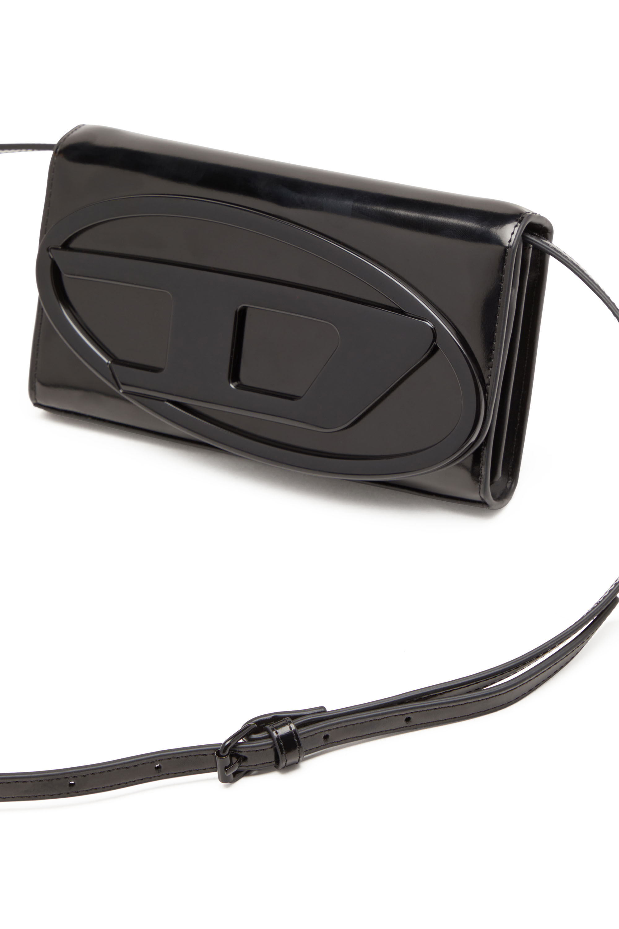 Diesel - 1DR WALLET STRAP, Female Wallet bag in mirrored leather in ブラック - Image 5