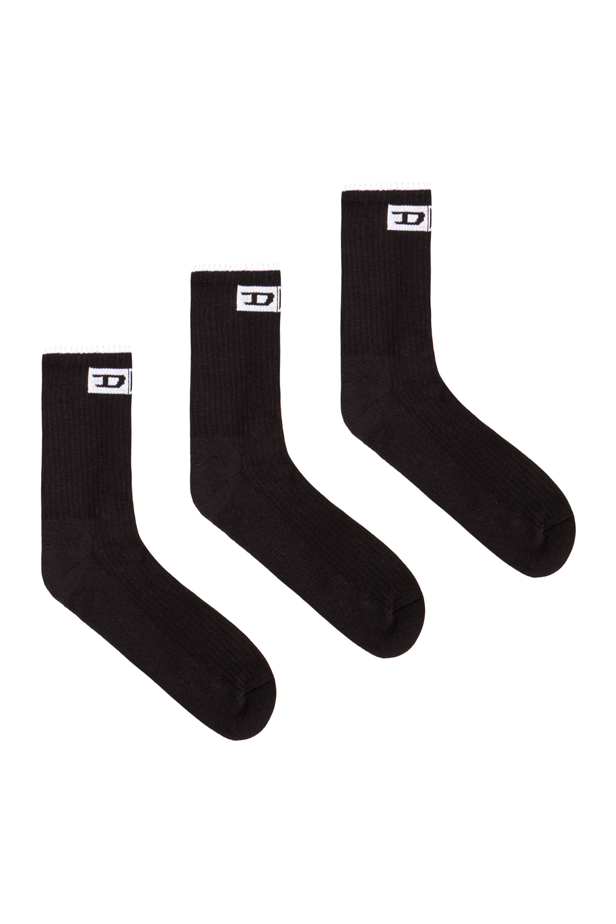 Diesel - SKM-D-DIVISION-MID-CUT-CUSHIONED-SOCKS, Male 3-pack ribbed socks with front logo in ブラック - Image 1
