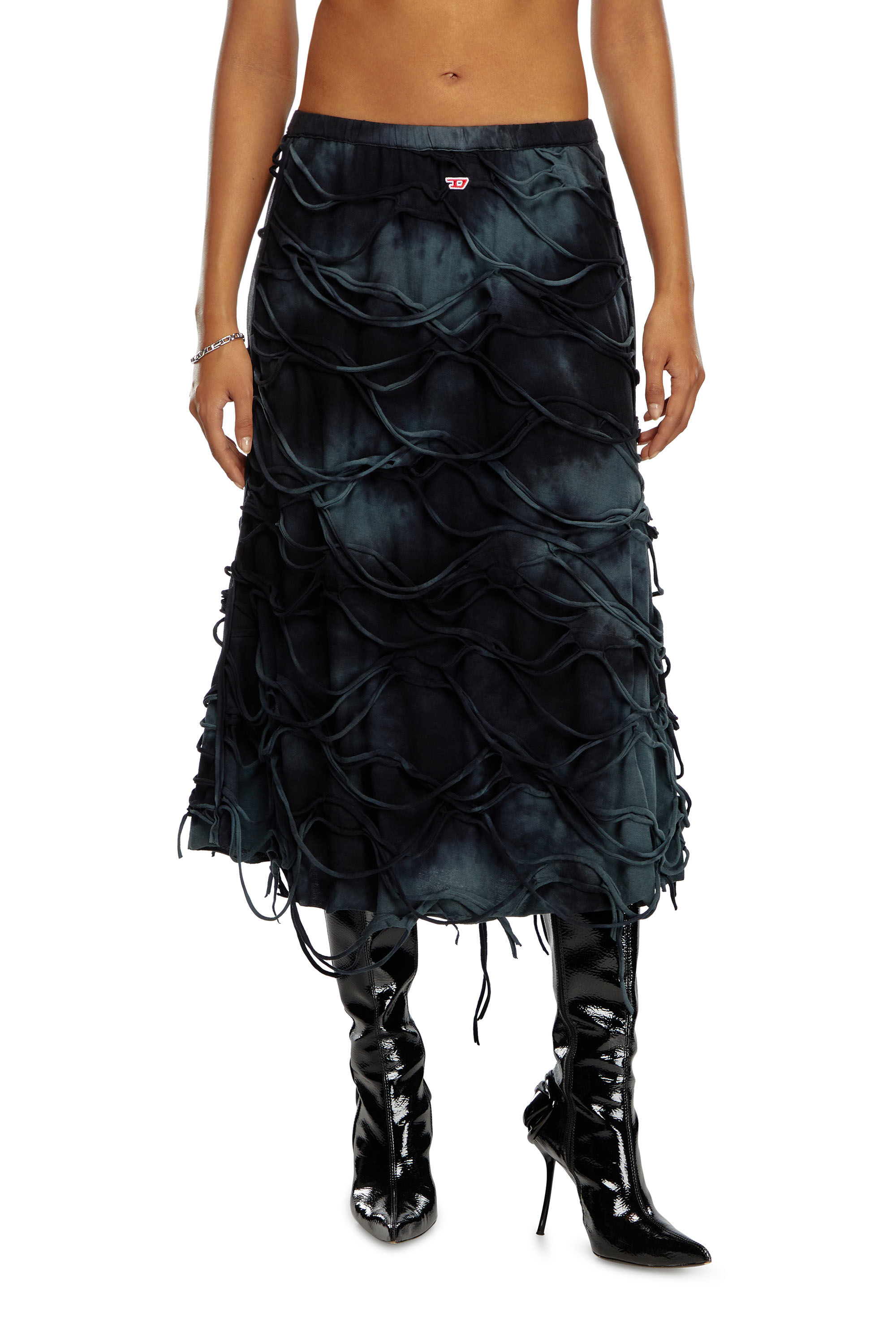 Diesel - O-JAL, Female Midi skirt with floating strands in ブラック - Image 3