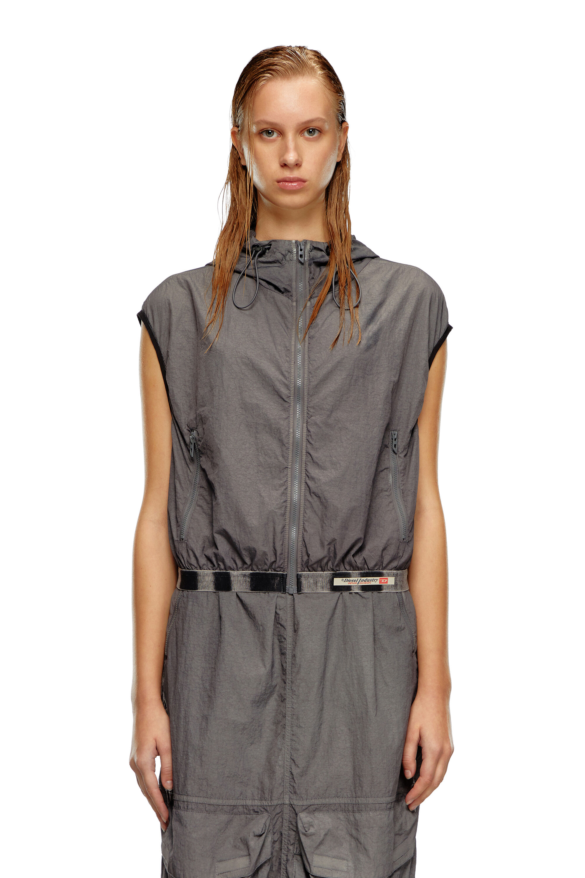 Diesel - G-RANT, Female Hooded vest in recycled nylon in グレー - Image 6
