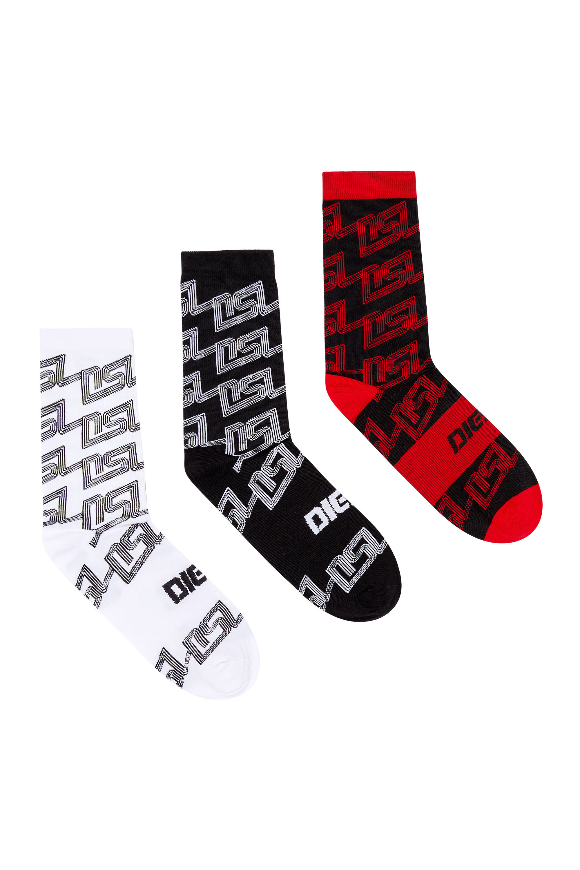 Diesel - SKM-RAY-THREEPACK, Male Three-pack of socks with all-over DSL logo in マルチカラー - Image 1