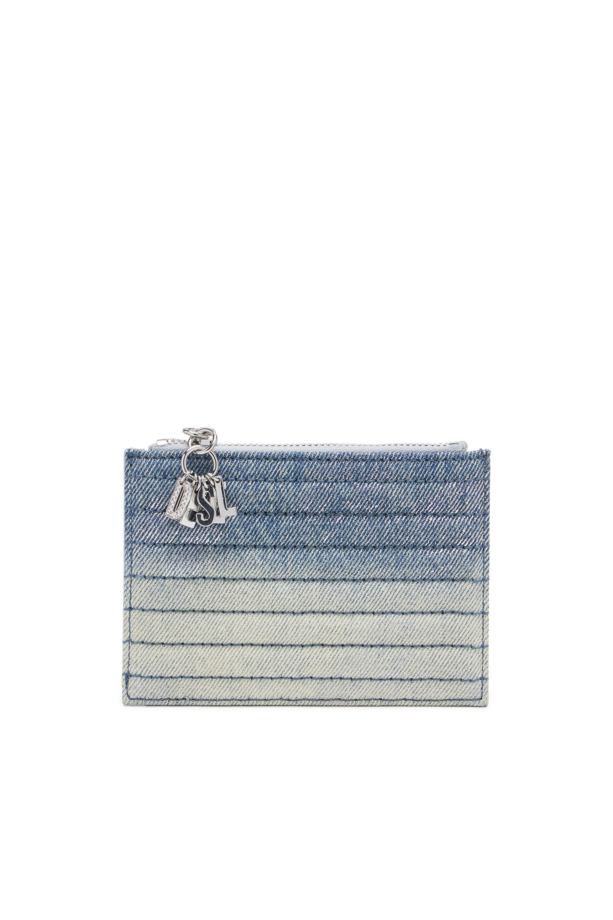 Diesel - D-VINA CARD HOLDER COIN S II, Female Card holder in leather and quilted denim in ブルー - Image 1