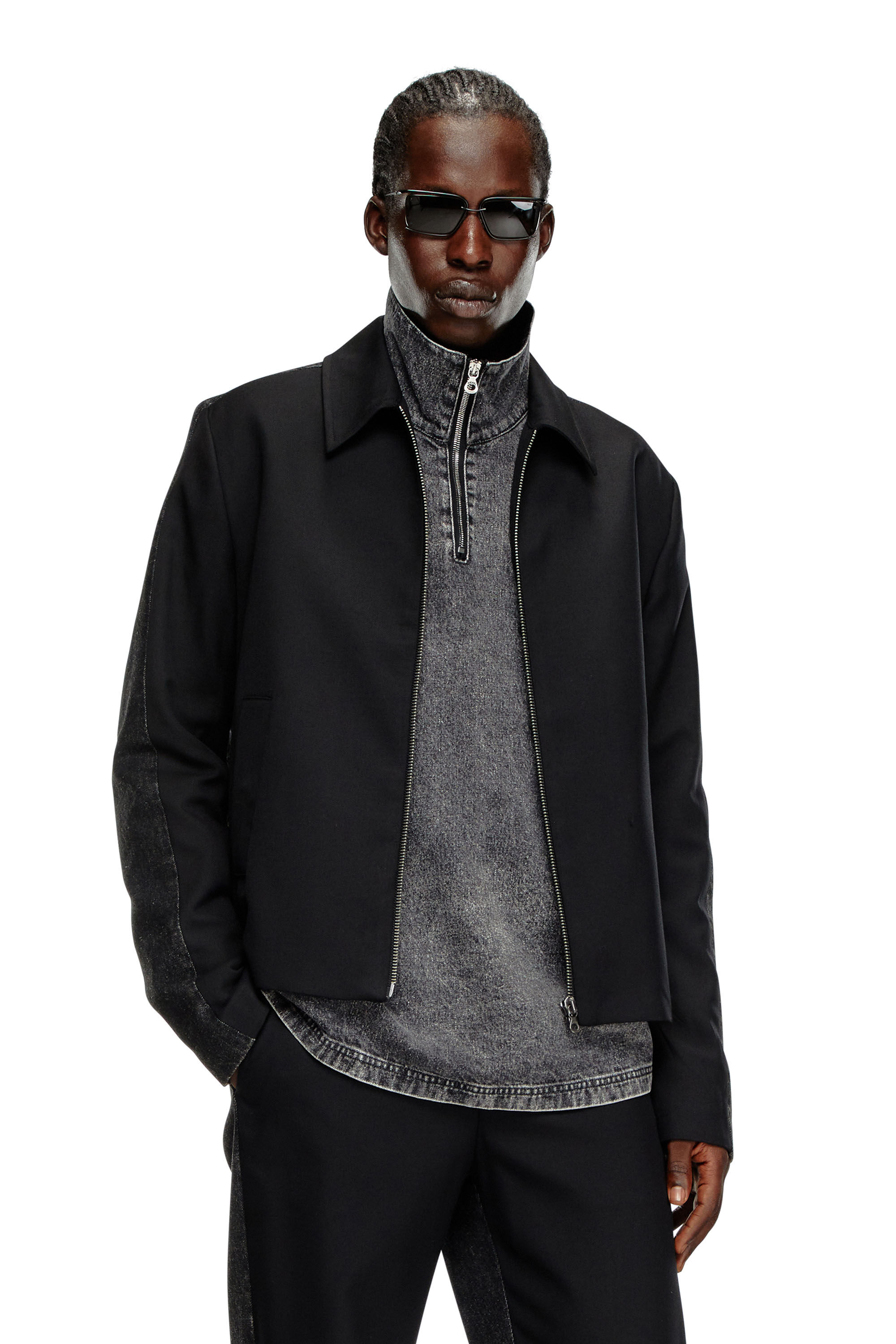 Diesel - J-RHEIN, Male Blouson jacket in wool blend and denim in ブラック - Image 3