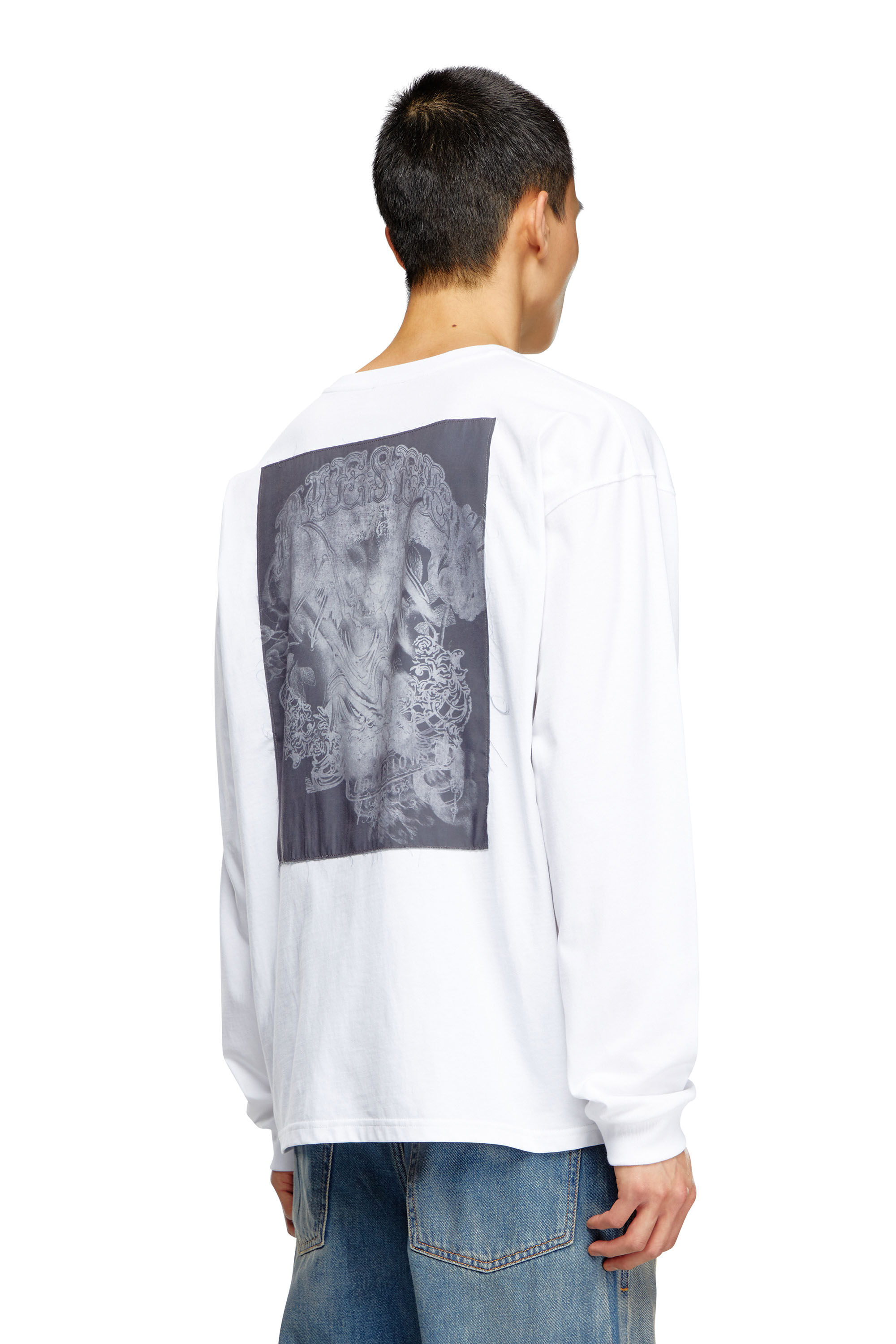T-BOXT-LS-Q10 Long-sleeve T-shirt with printed patches｜ホワイト 