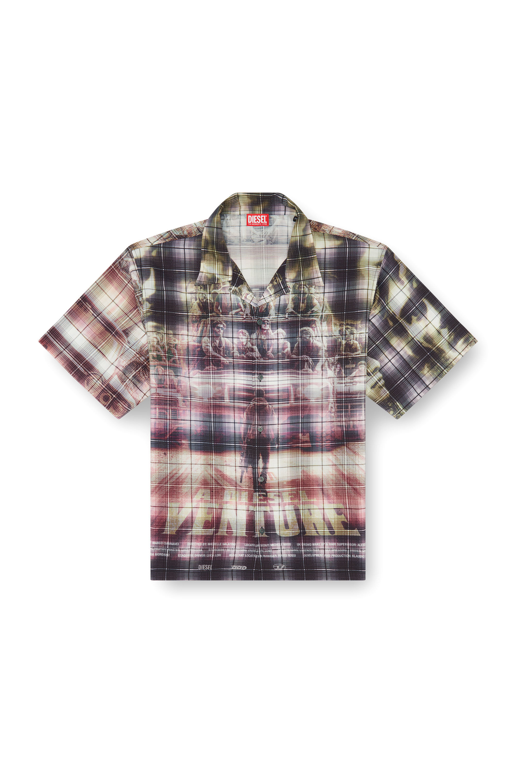 Diesel - S-TILBORG, Male Short-sleeve check shirt with poster print in マルチカラー - Image 2