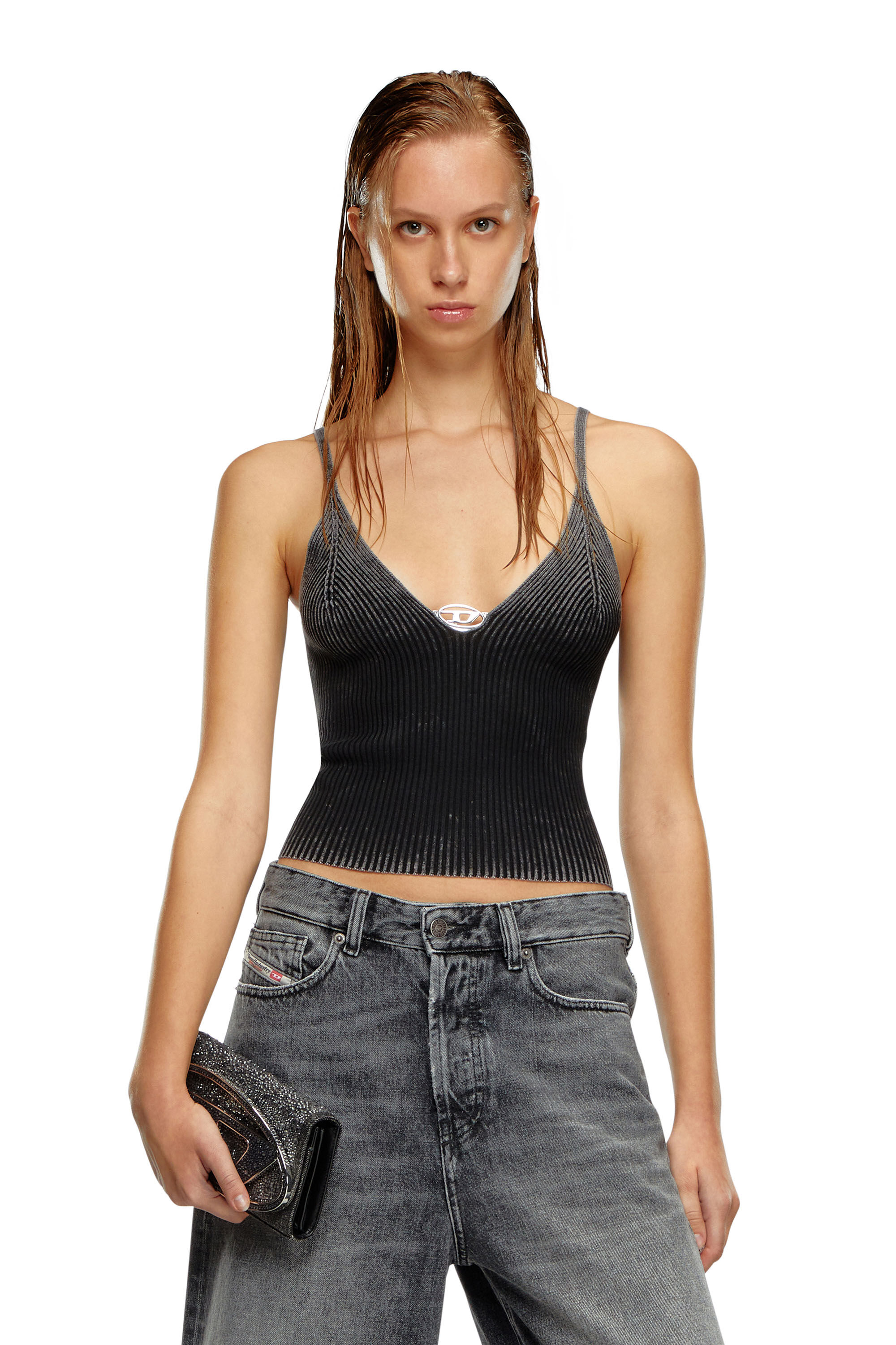 Diesel - M-LAILA, Female Camisole in faded ribbed knit in ブラック - Image 3