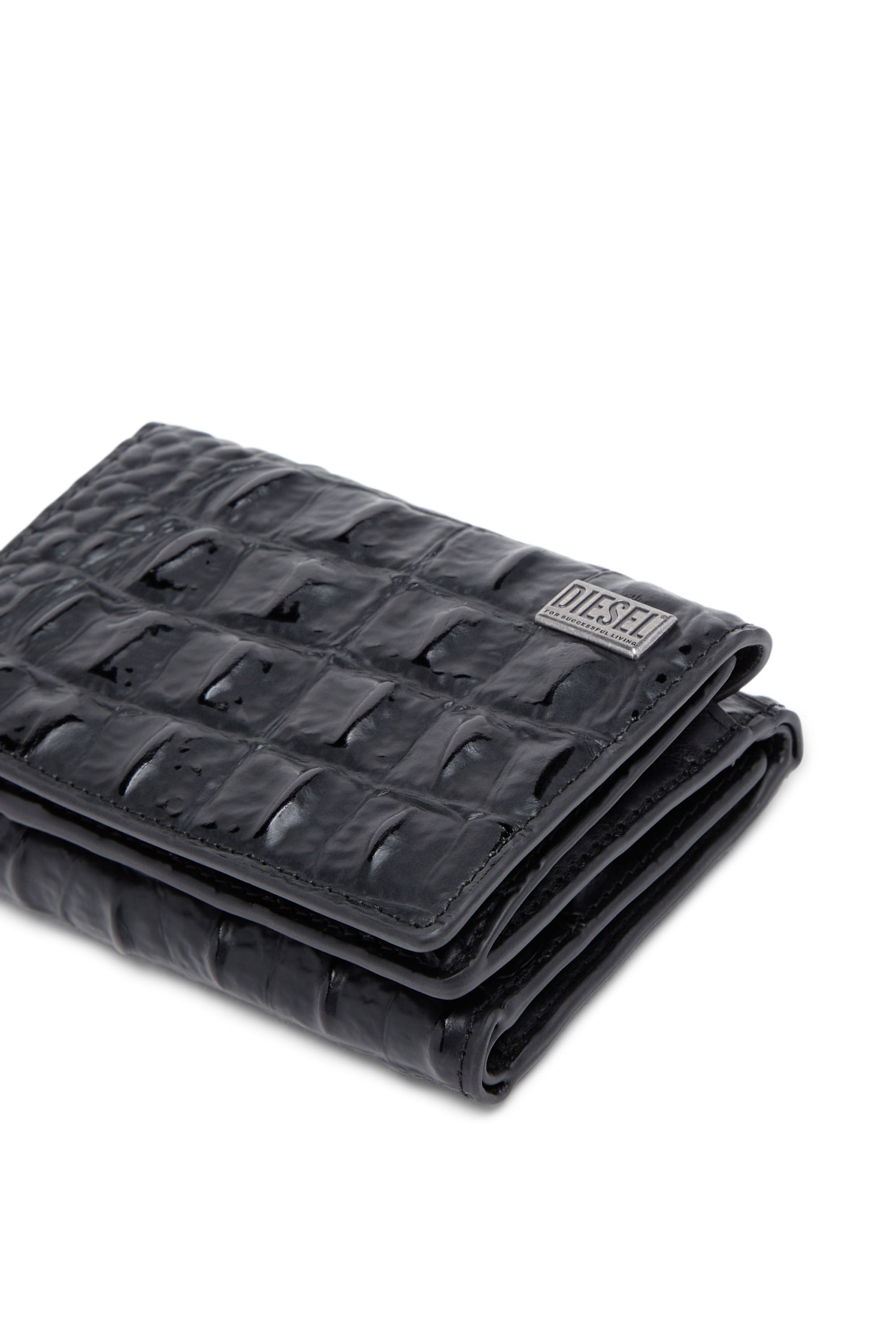 TRI-FOLD COIN S Tri-fold wallet in croc-effect leather｜ブラック 