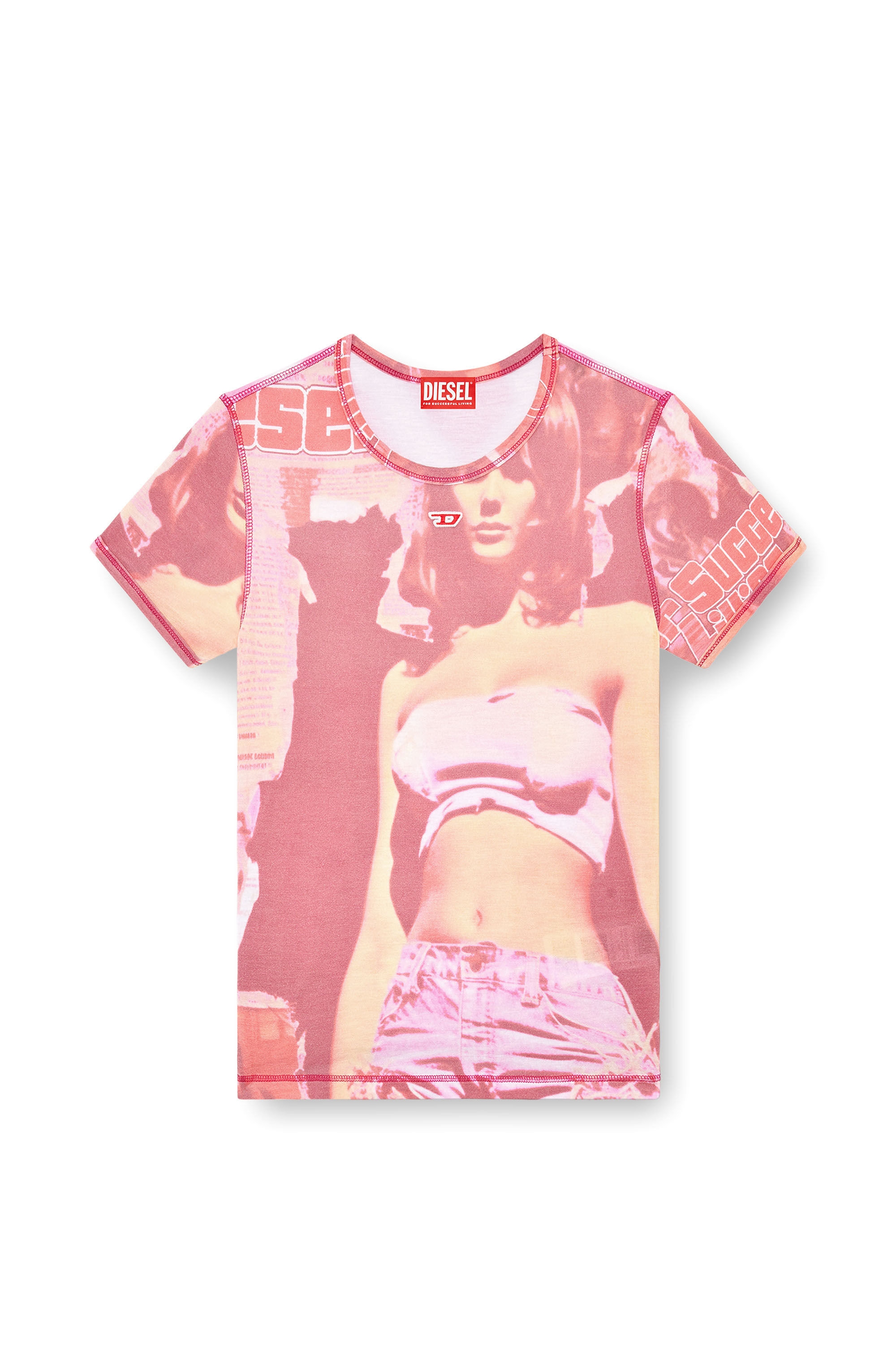 Diesel - T-UNCUTIE-LONG-P8, Female Viscose T-shirt with poster print in ピンク - Image 2