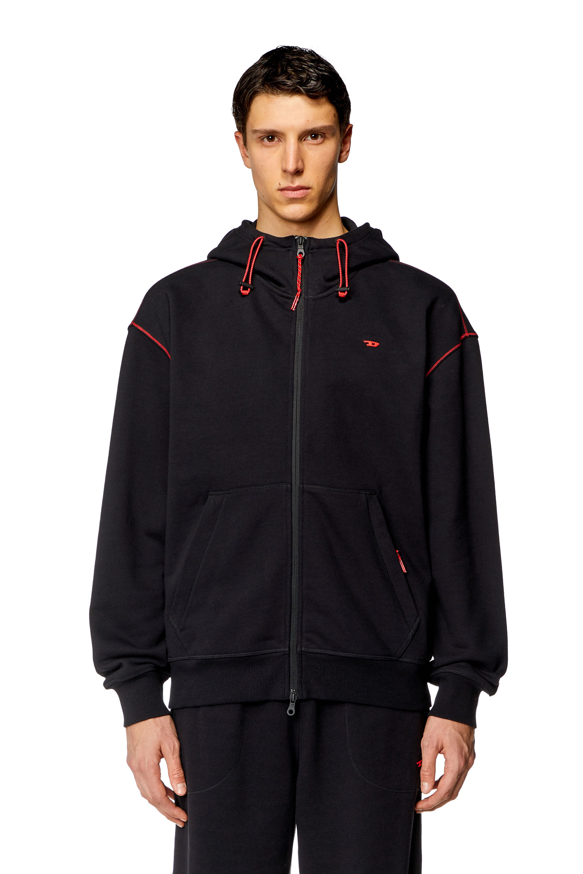 Diesel - AMST-DAVOS-HT23, Male Zip-up hoodie with reflective logo bands in ブラック - Image 5