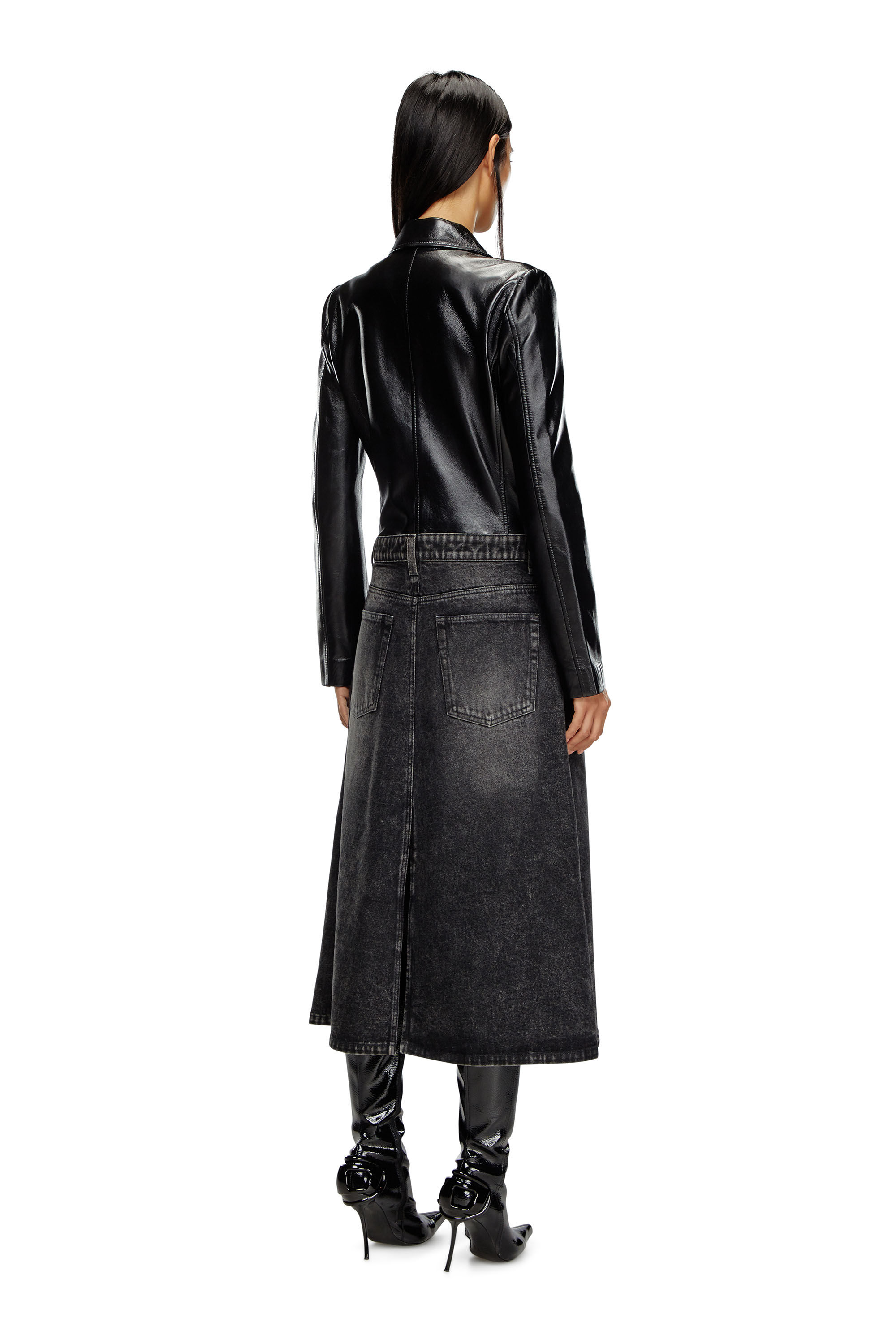 Diesel - L-ORY, Female Hybrid coat in denim and leather in ブラック - Image 5