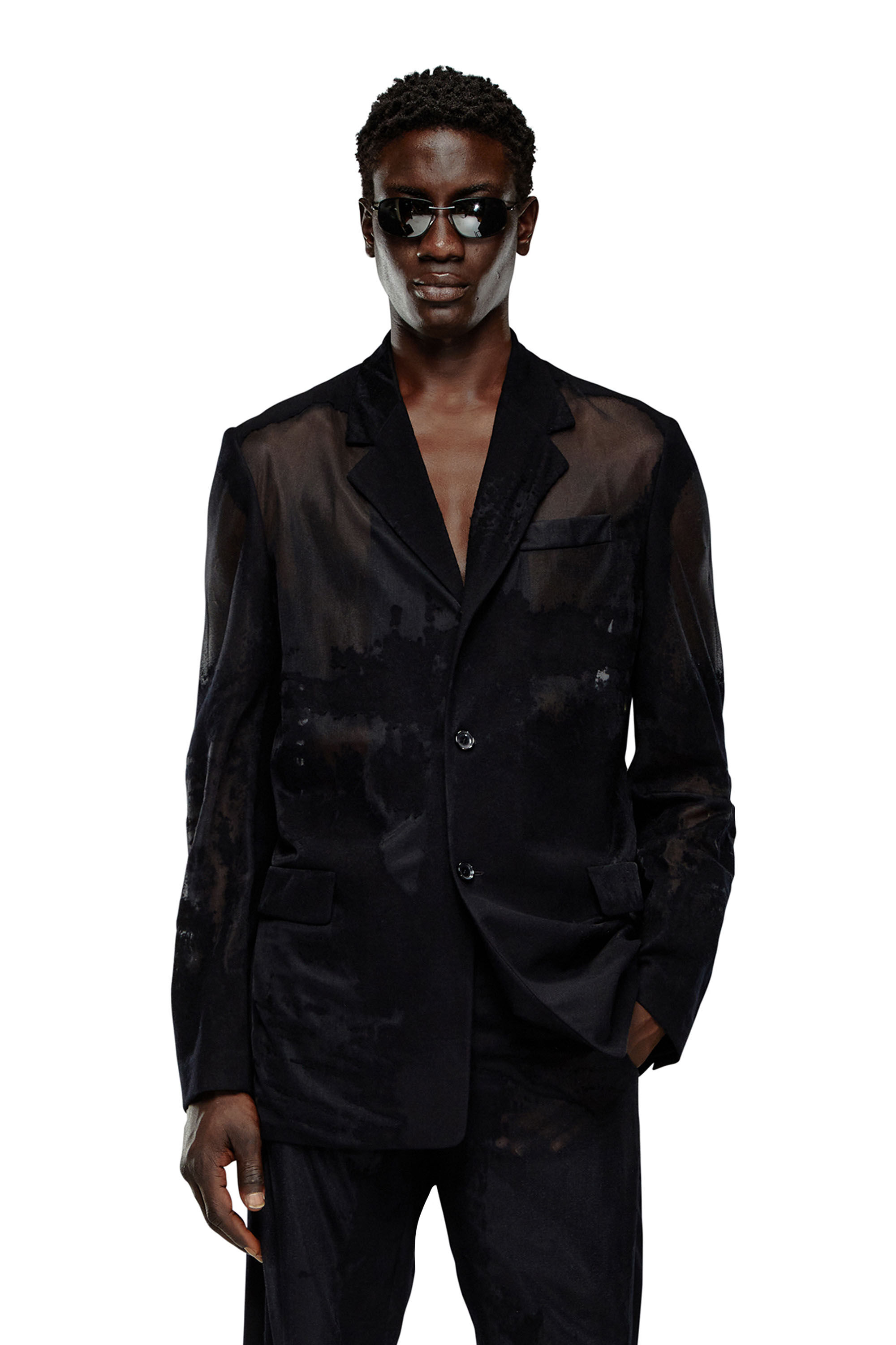 Diesel - J-REG, Male Tailored jacket in devoré cool wool in ブラック - Image 3