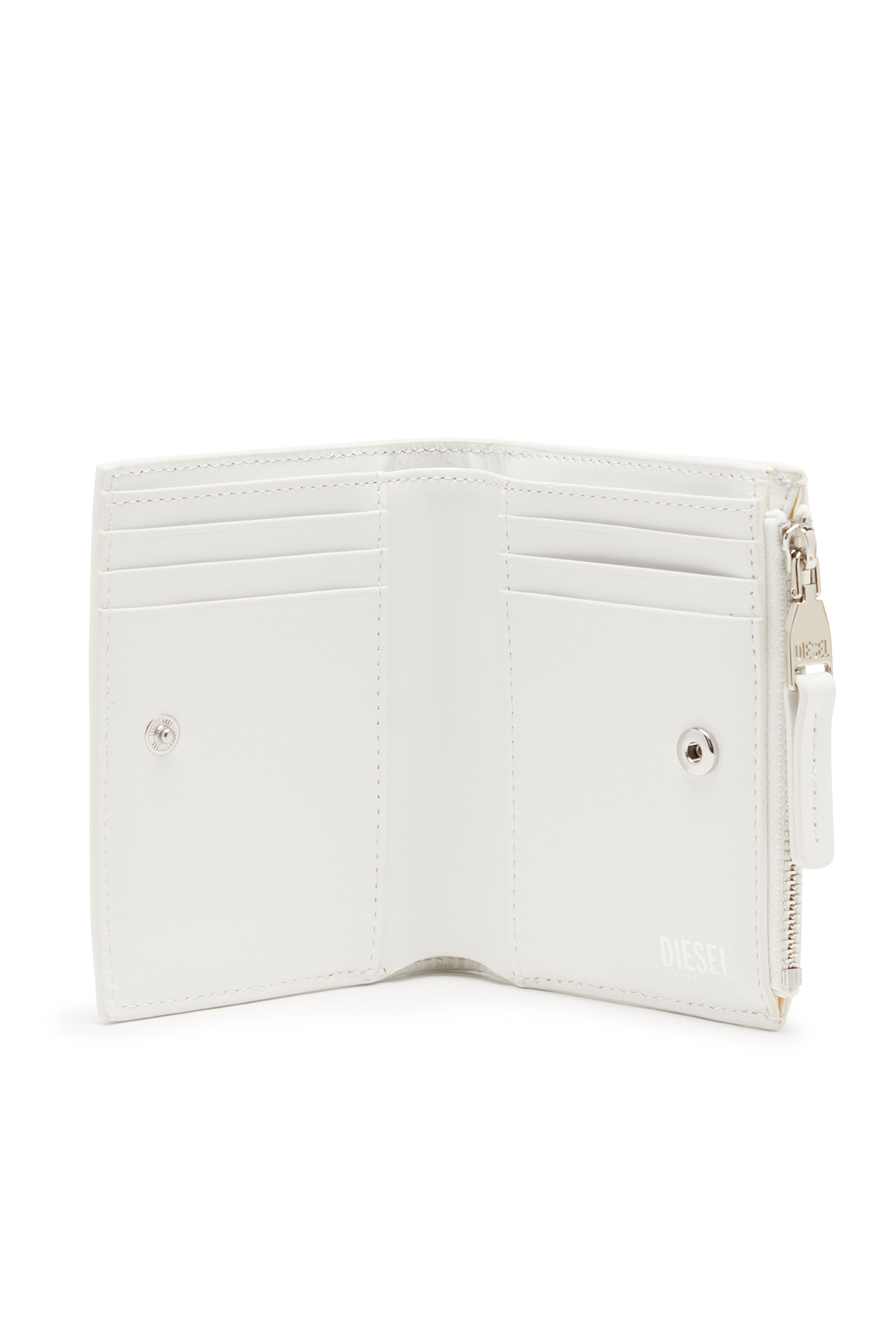 Diesel - 1DR BI-FOLD ZIP II, Female Small leather wallet with logo plaque in ホワイト - Image 3