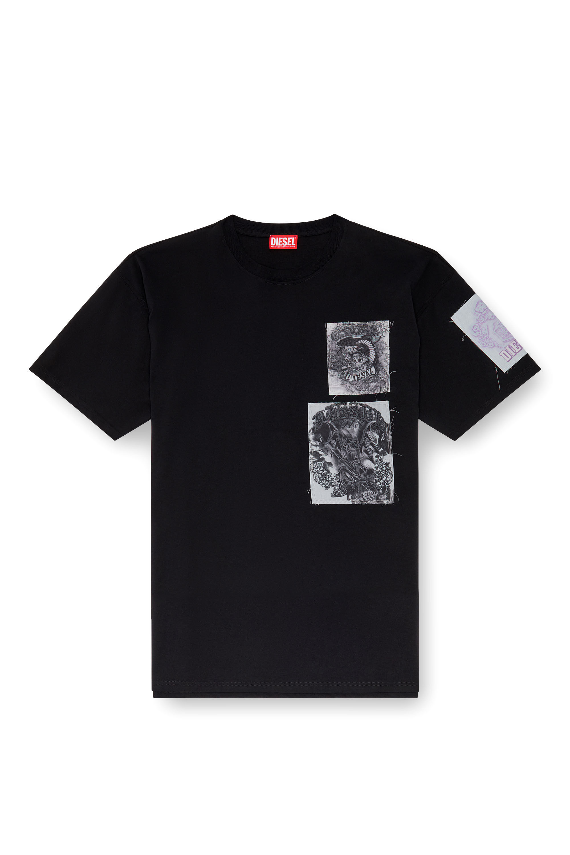 Diesel - T-BOXT-SLITS-Q10, Male T-shirt with raw-cut printed patches in ブラック - Image 2