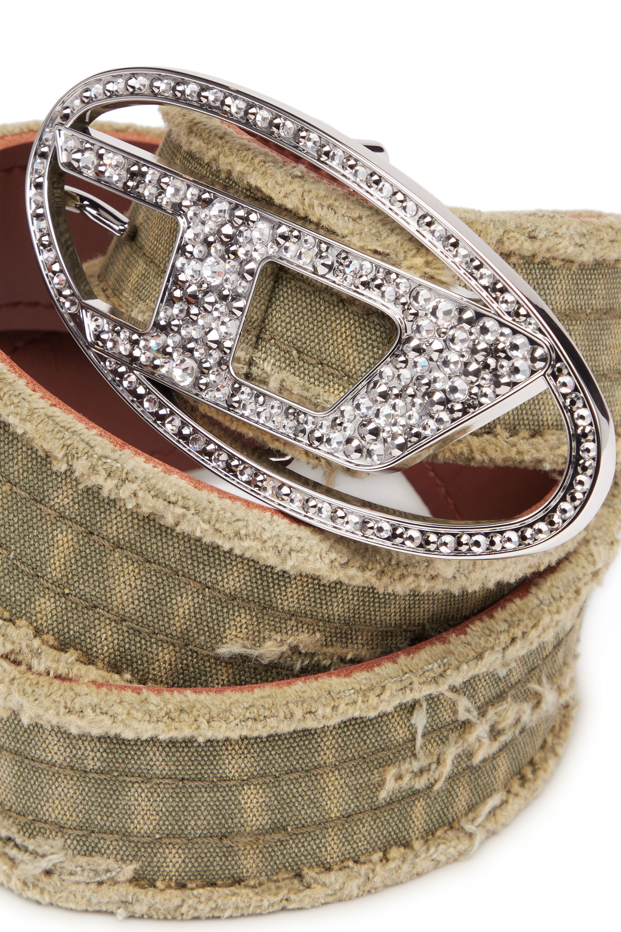 B-1DR STRASS Canvas and leather belt with crystals｜グリーン｜ウィメンズ｜DIESEL