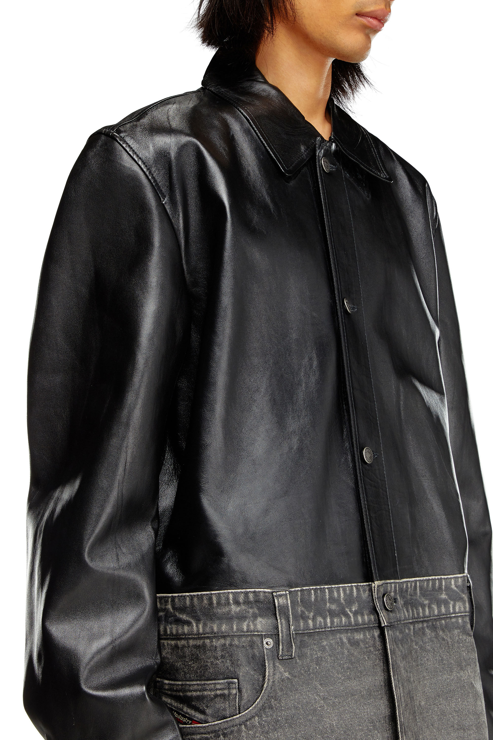 Diesel - L-BRETCH, Male Leather and denim shirt jacket in ブラック - Image 3