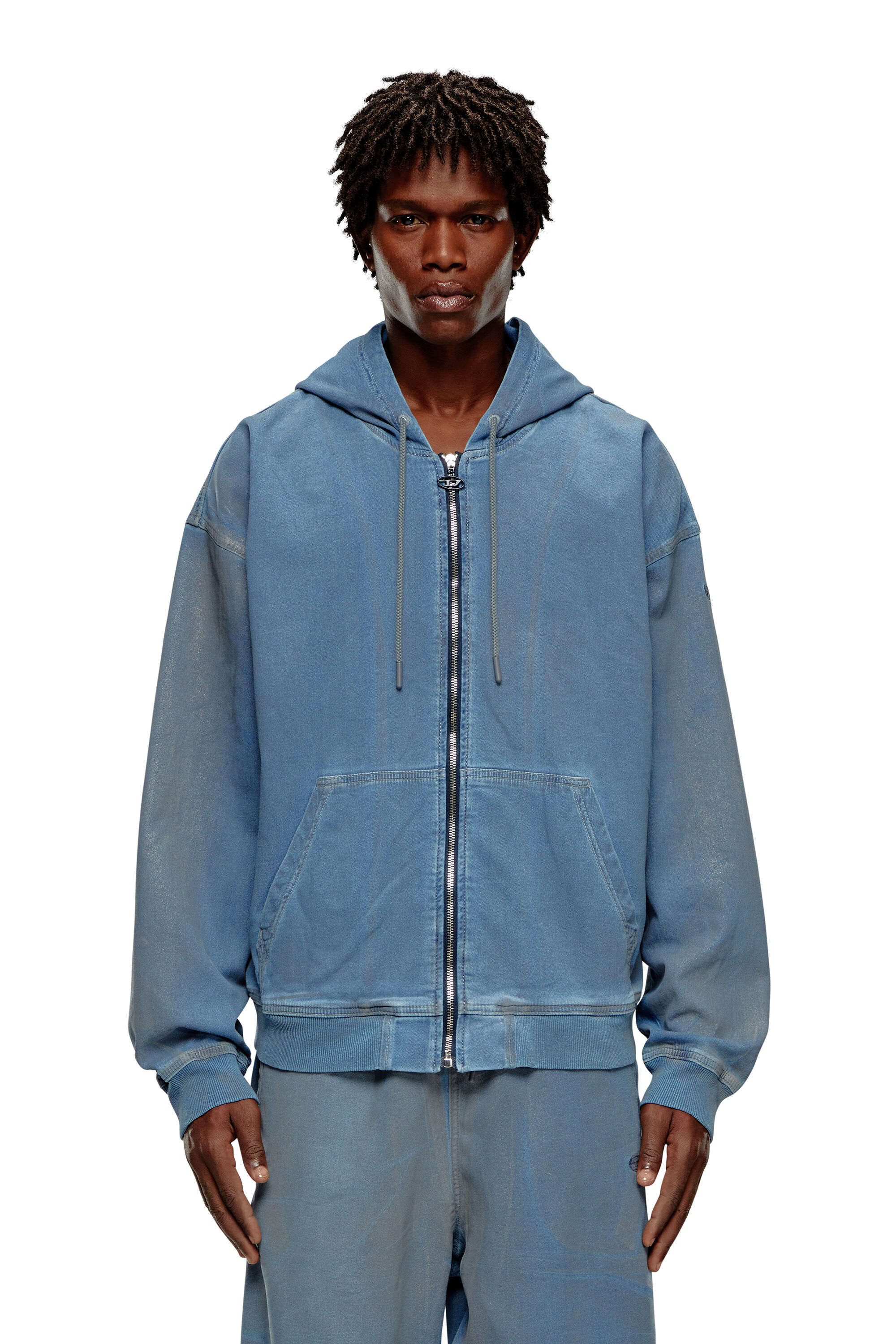 D-GIR-S TRACK Zip-up hoodie in printed Track Denim｜ブルー｜メンズ 