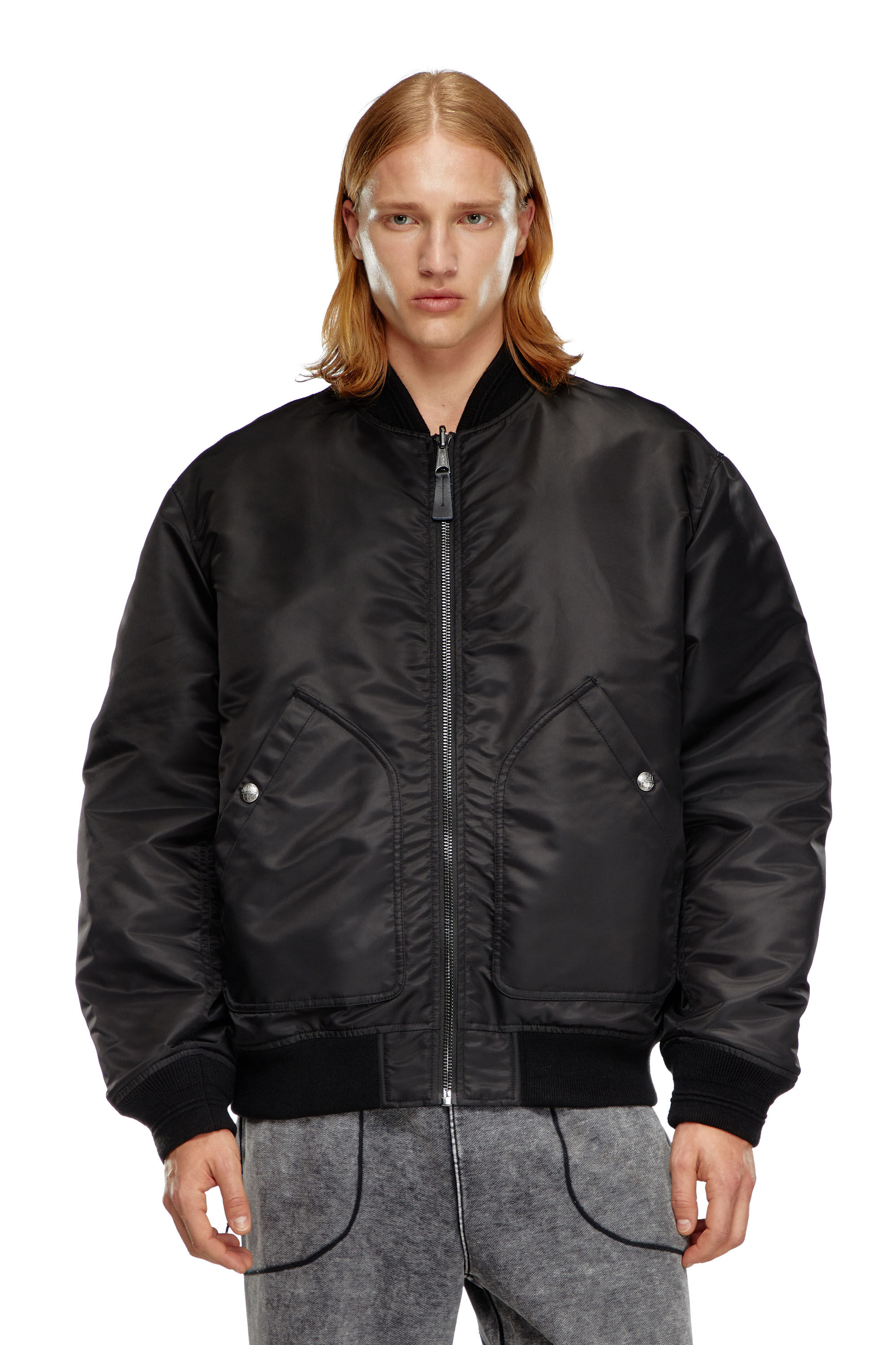 Diesel - J-HELD, Male's Bomber in padded nylon with Oval D in ブラック - 6