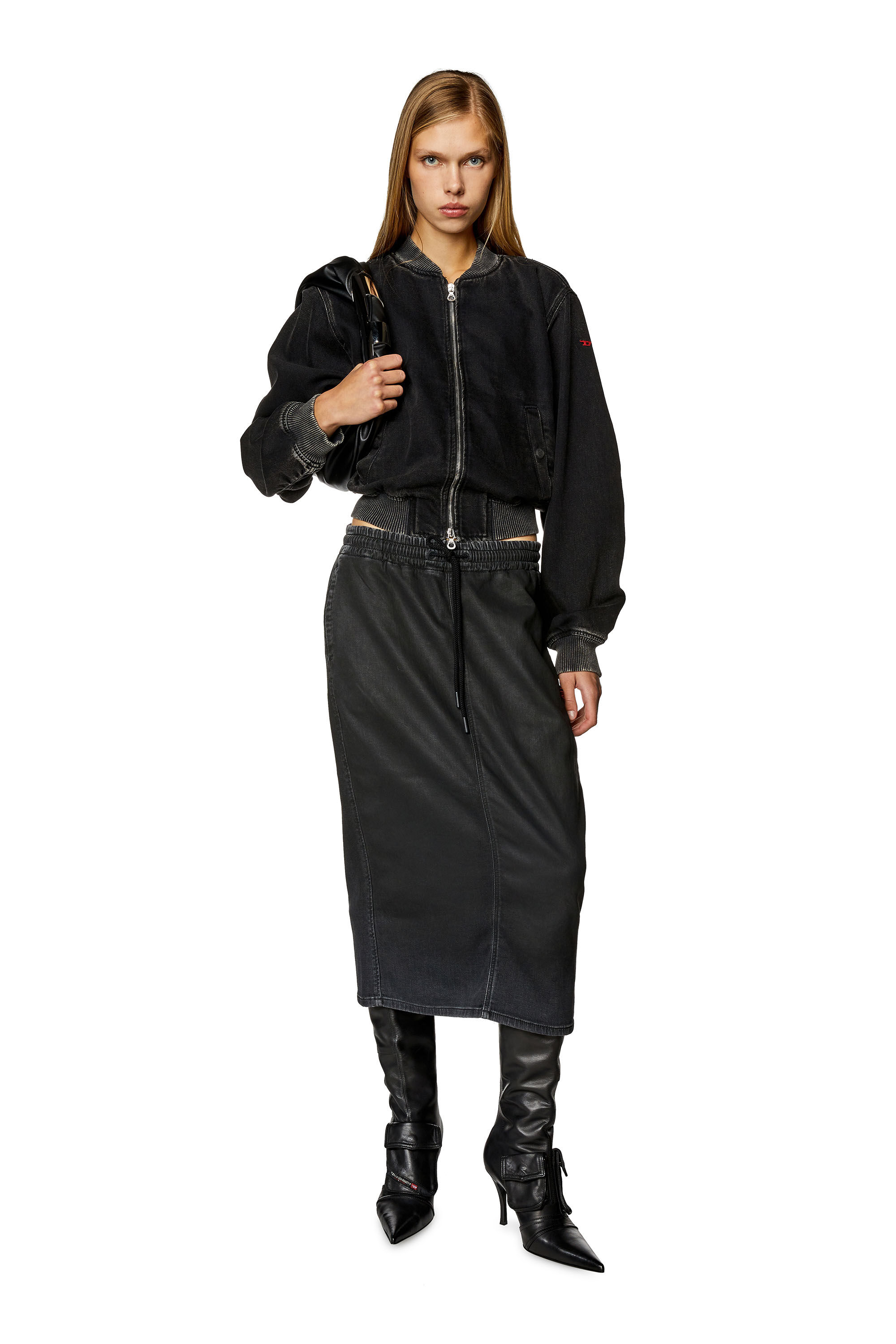 DE-OREN JOGG Skirt in coated denim｜ブラック｜ウィメンズ｜DIESEL