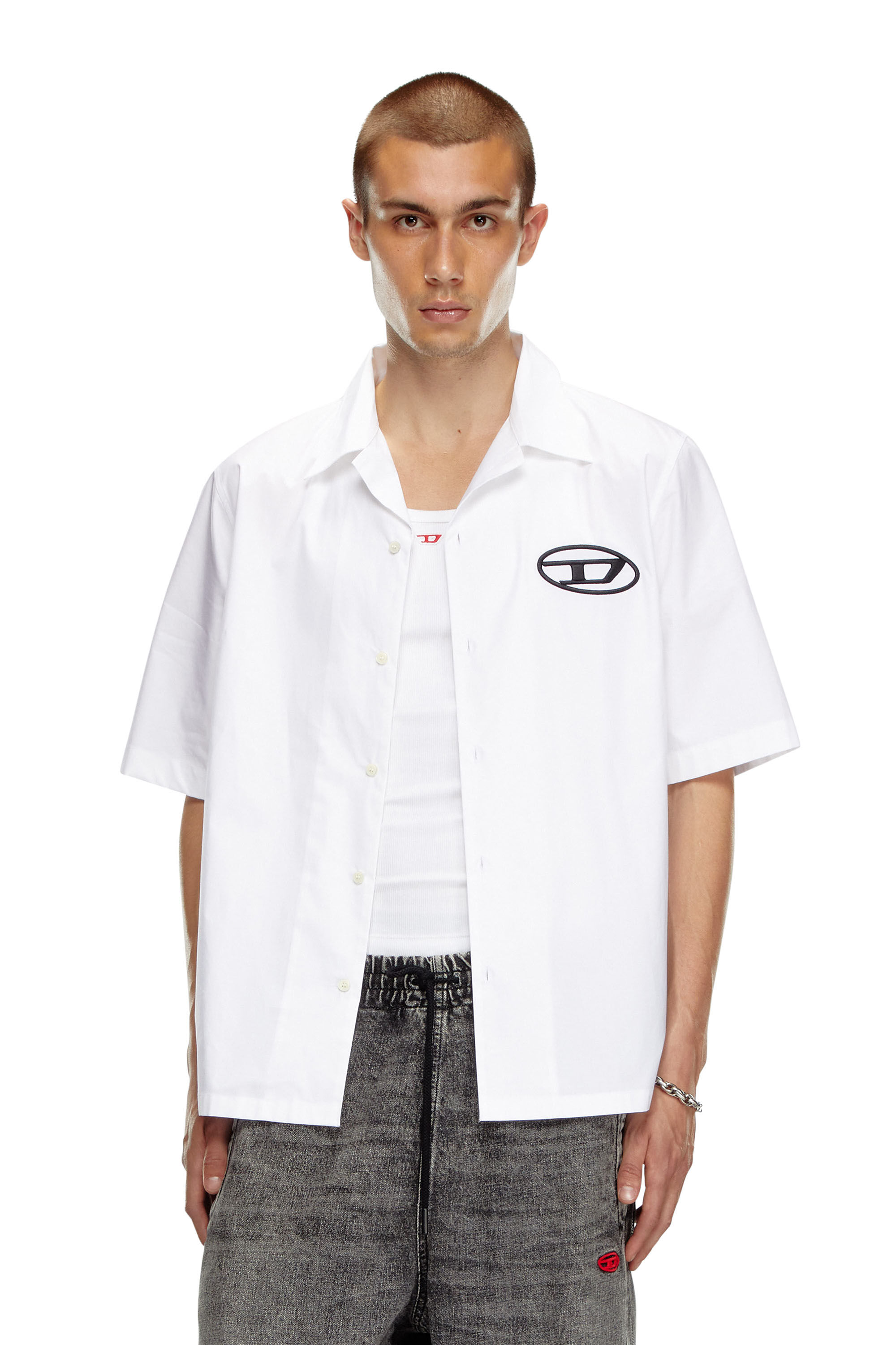 Diesel - S-MAC-C, Male Bowling shirt with logo embroidery in ホワイト - Image 3
