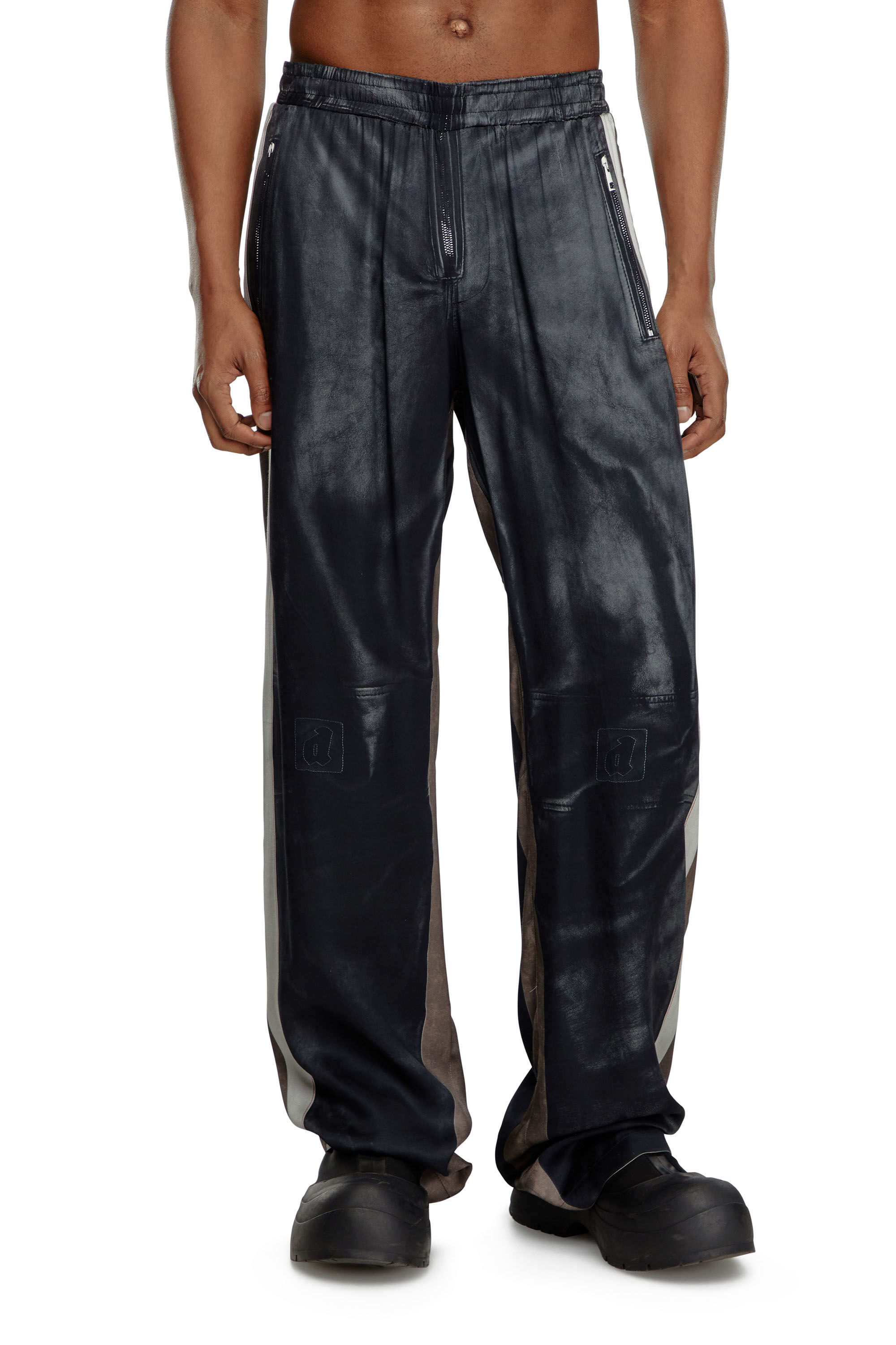 Diesel - P-AFTER, Male Viscose pants with leather-effect print in ブラック - Image 1