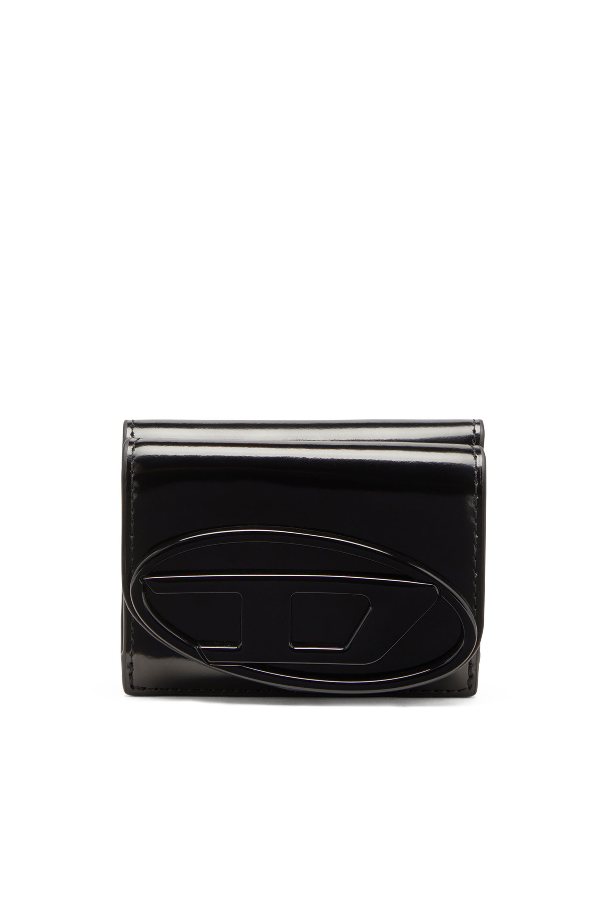 Diesel - 1DR TRI FOLD COIN XS II, Female Tri-fold wallet in mirrored leather in ブラック - Image 1