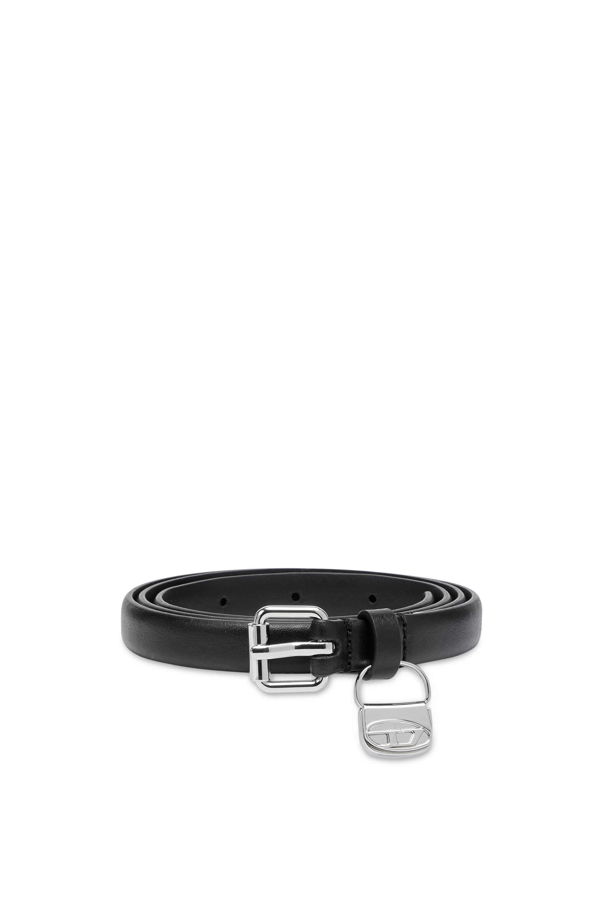 Diesel - B-CHARM HIP, Female Slim leather belt with 1DR bag charm in ブラック - Image 1
