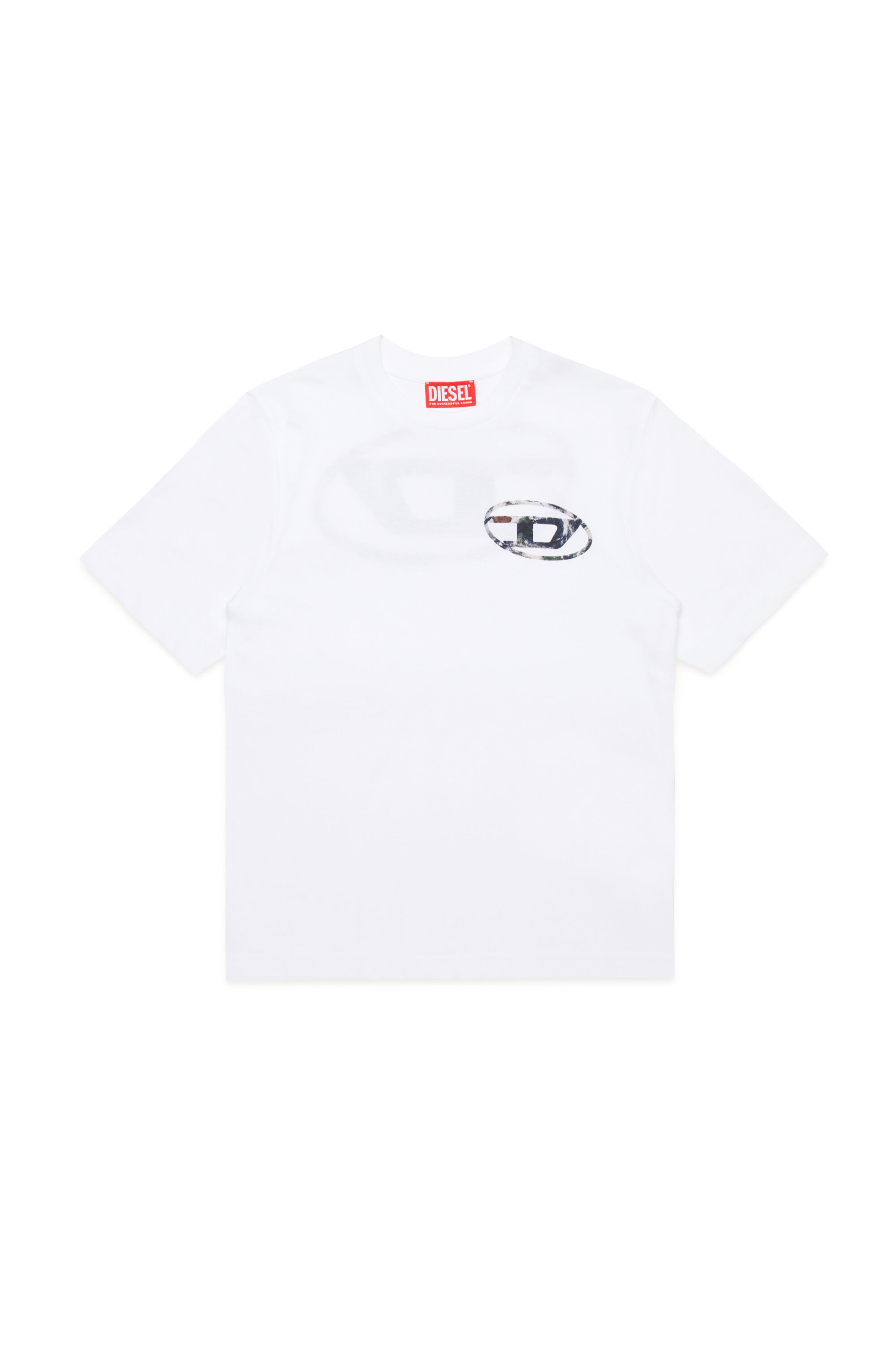 Diesel - TWASHL6 OVER, Male T-shirt with marble effect oval logo in ホワイト - Image 1