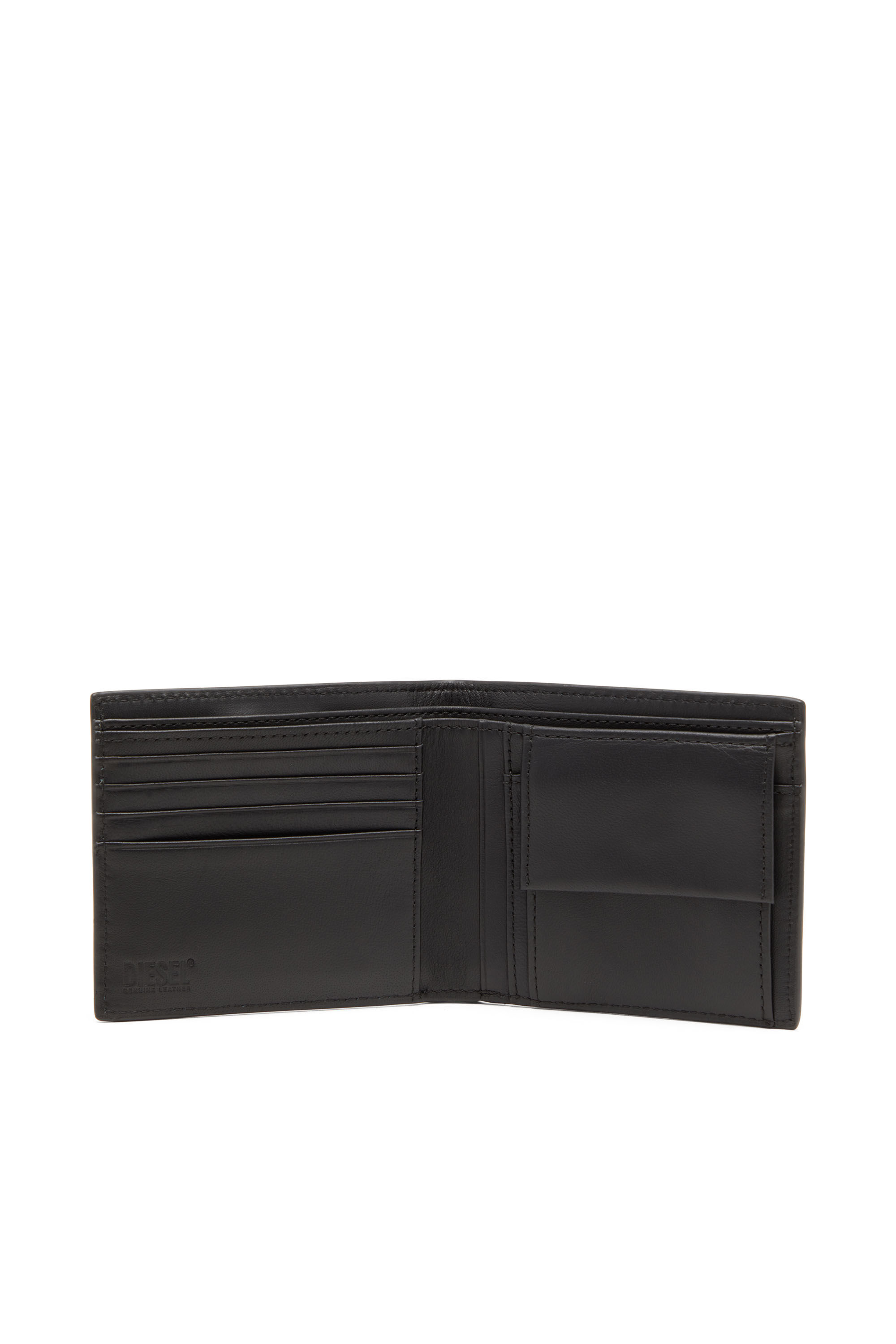 Diesel - RAVE BI-FOLD COIN S, Male Leather bi-fold wallet with red D plaque in ブラック - Image 3