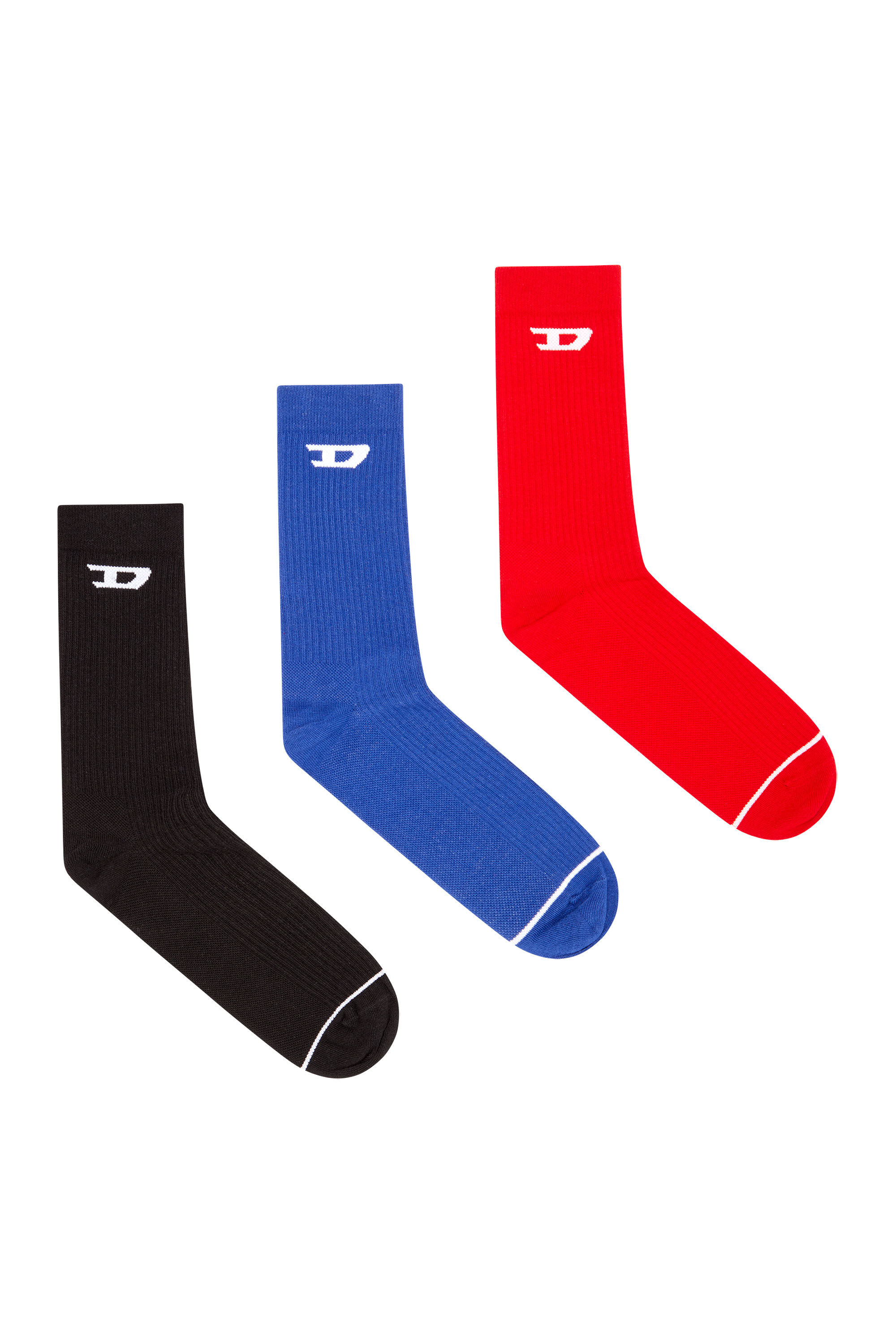 Diesel - SKM-D-CREW-LIGHT-SOCKS, Male 3-pack of ribbed socks with D logo in マルチカラー - Image 1