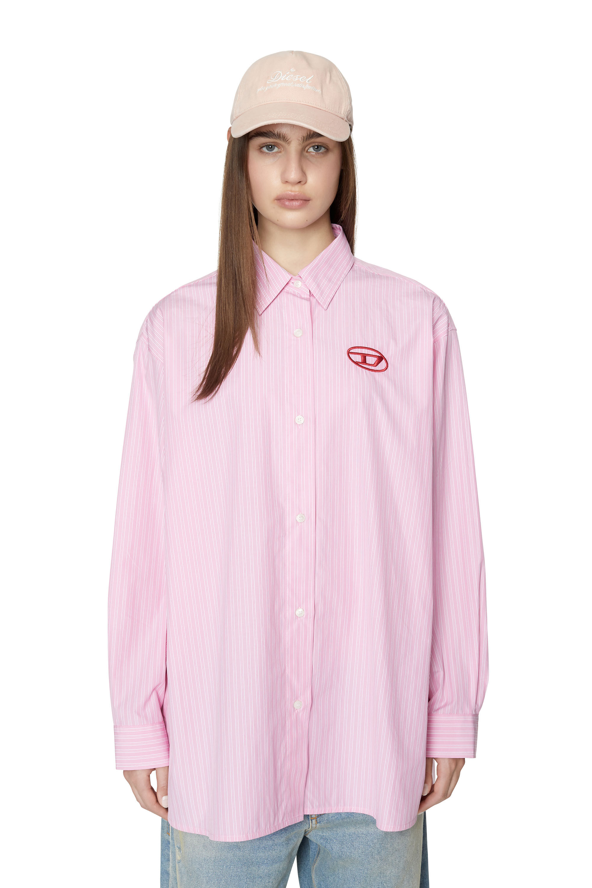 着丈790cmDiesel ピンク ストライプシャツ