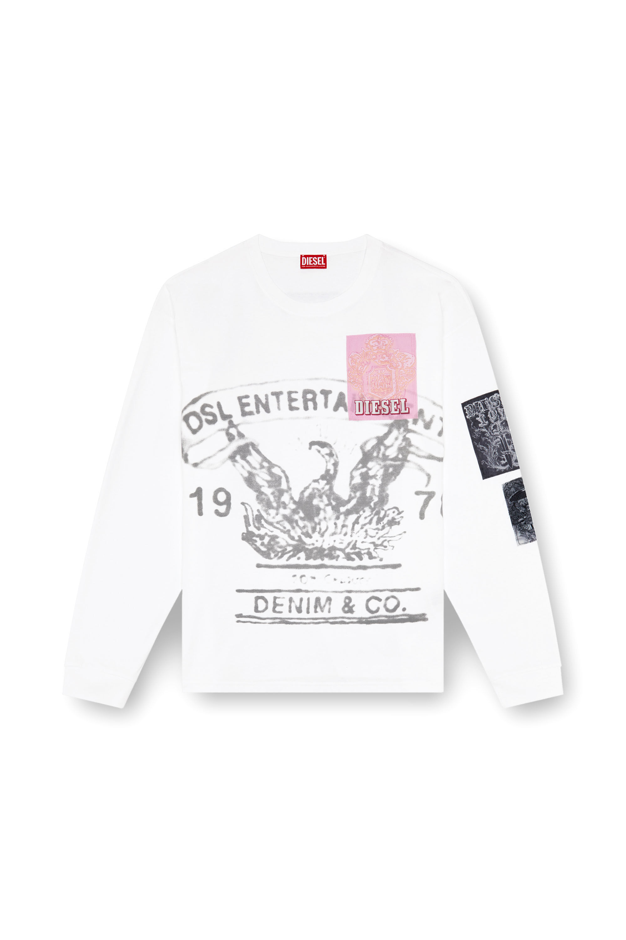 T-BOXT-LS-Q10 Long-sleeve T-shirt with printed patches｜ホワイト 