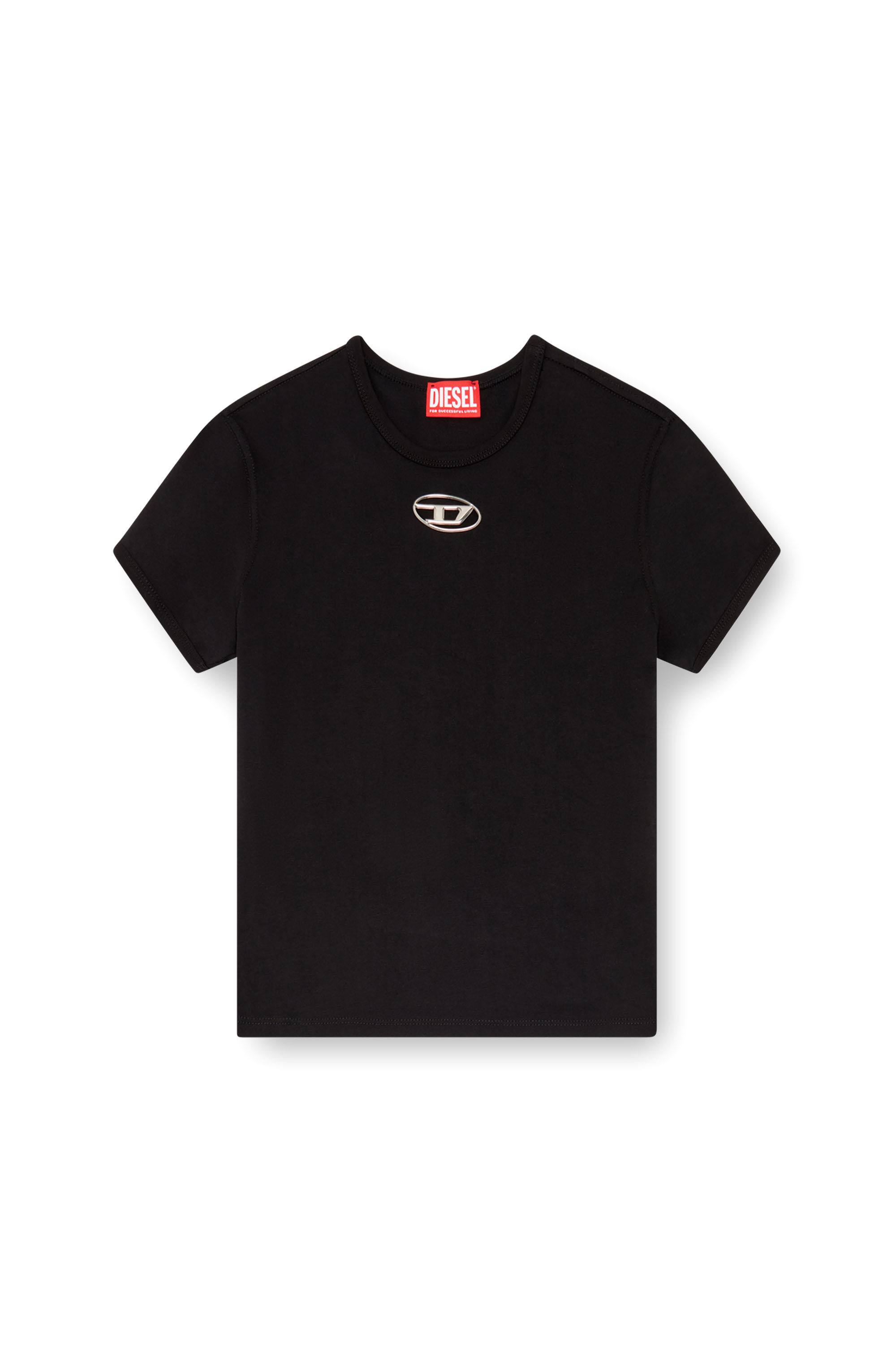 Diesel - T-UNCUTIE-LONG-OD, Female T-shirt with injection-moulded Oval D in ブラック - Image 2