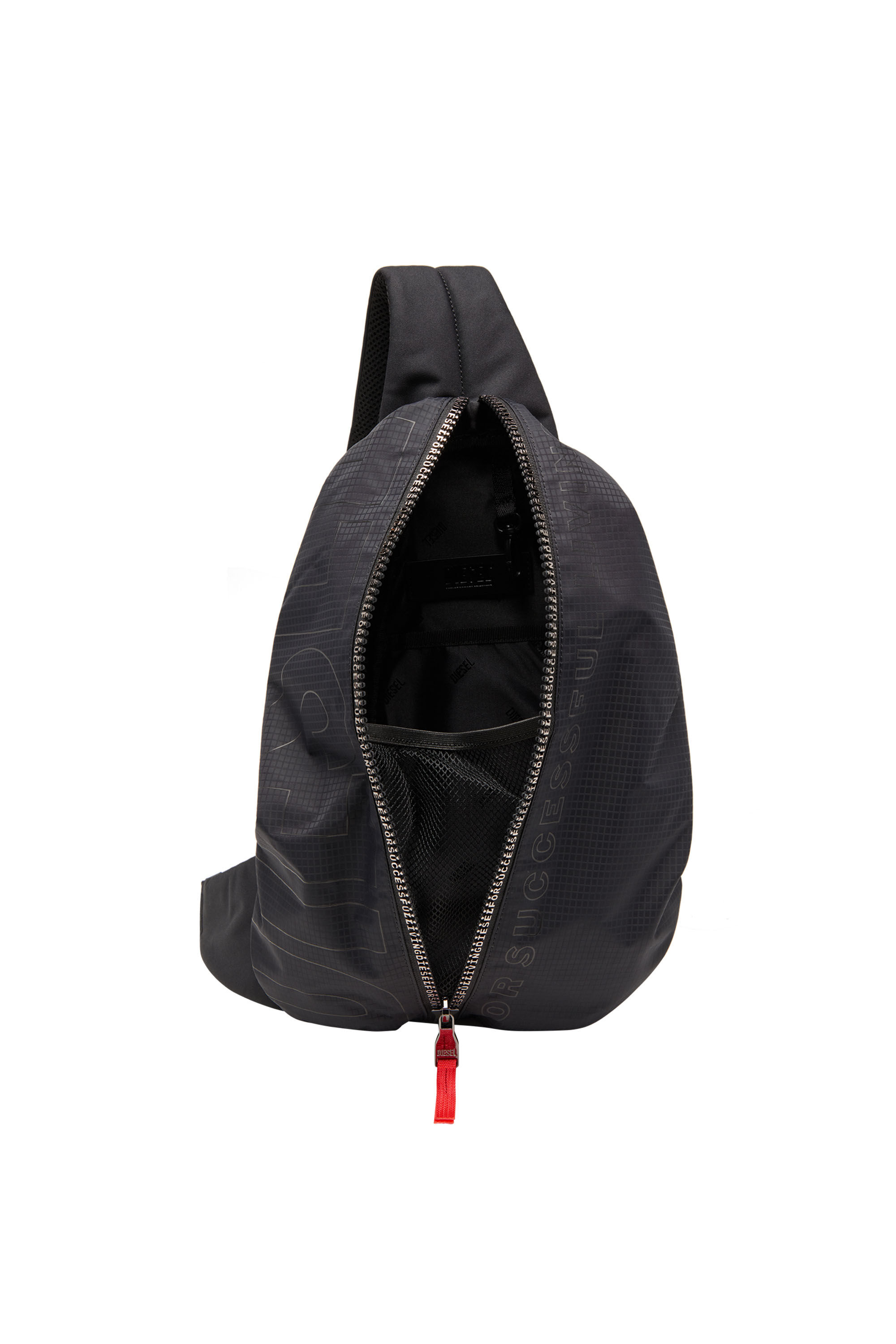 ZIP-D SLING BAG X Sling backpack in check-jacquard shell｜ブラック 