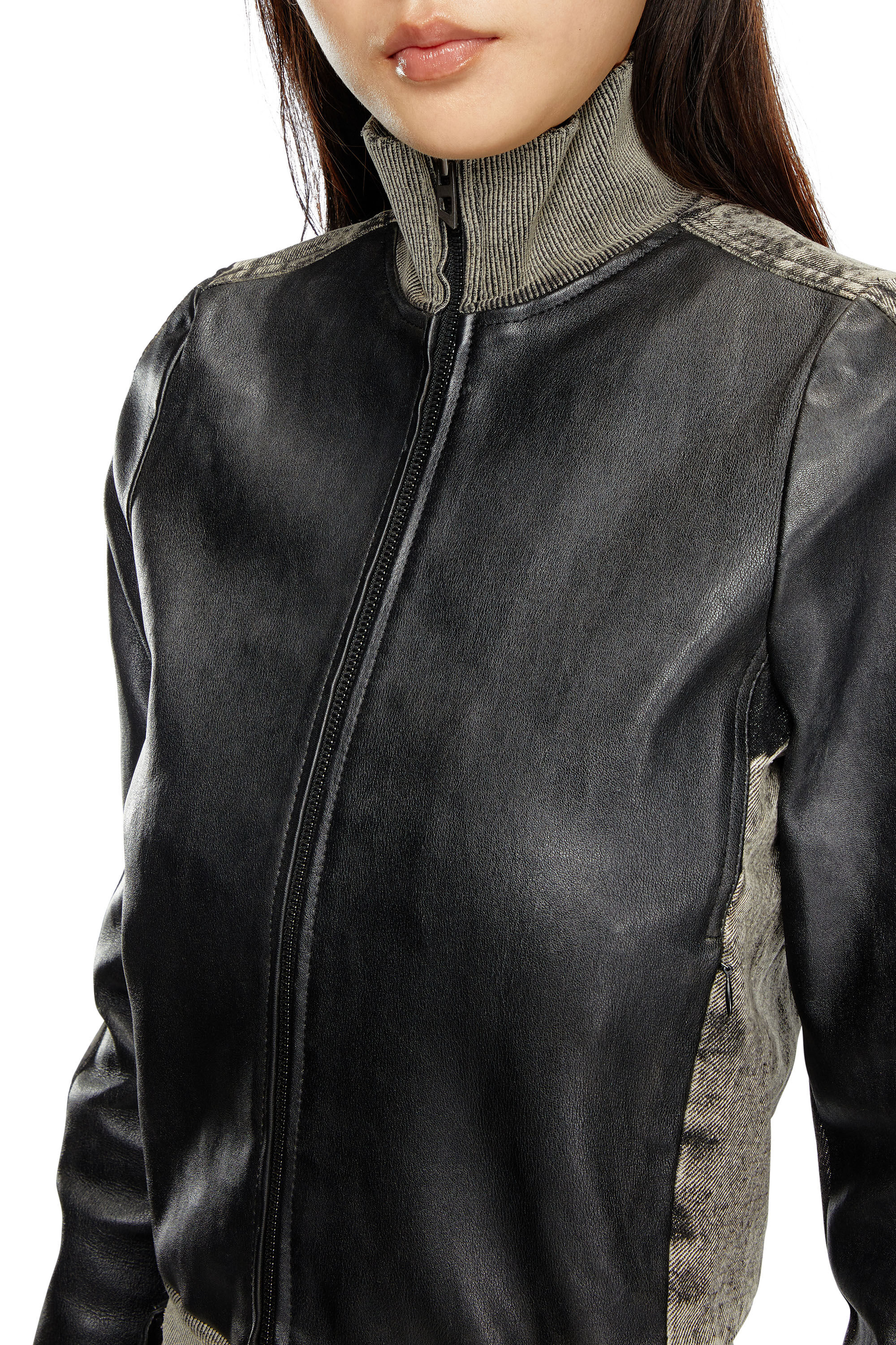 Diesel - L-EADER, Female Hybrid jacket in leather and denim in ブラック - Image 4