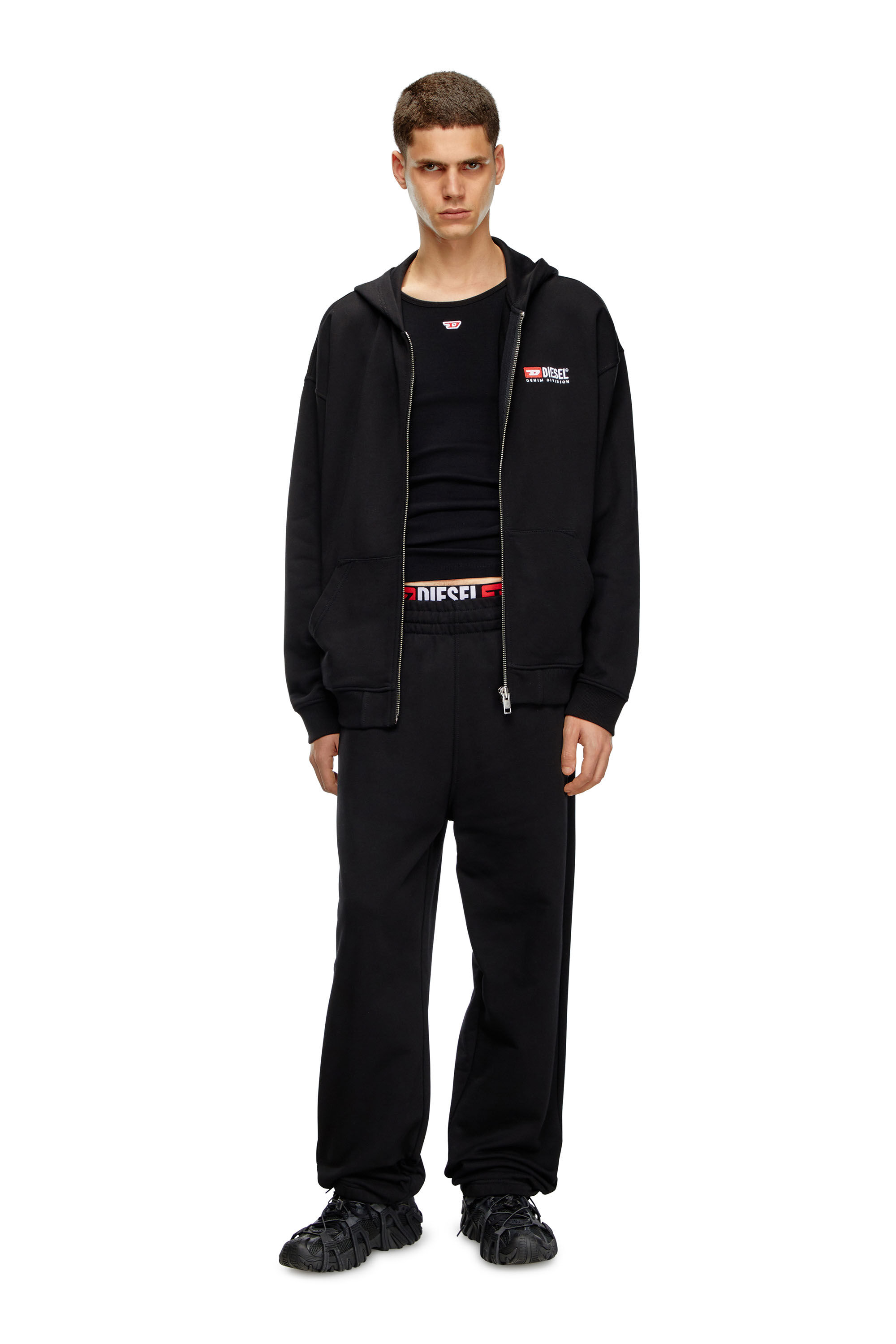 Diesel - S-BOXT-HOOD-ZIP-DIV, Male Zip-up hoodie with Diesel embroidery in ブラック - Image 1