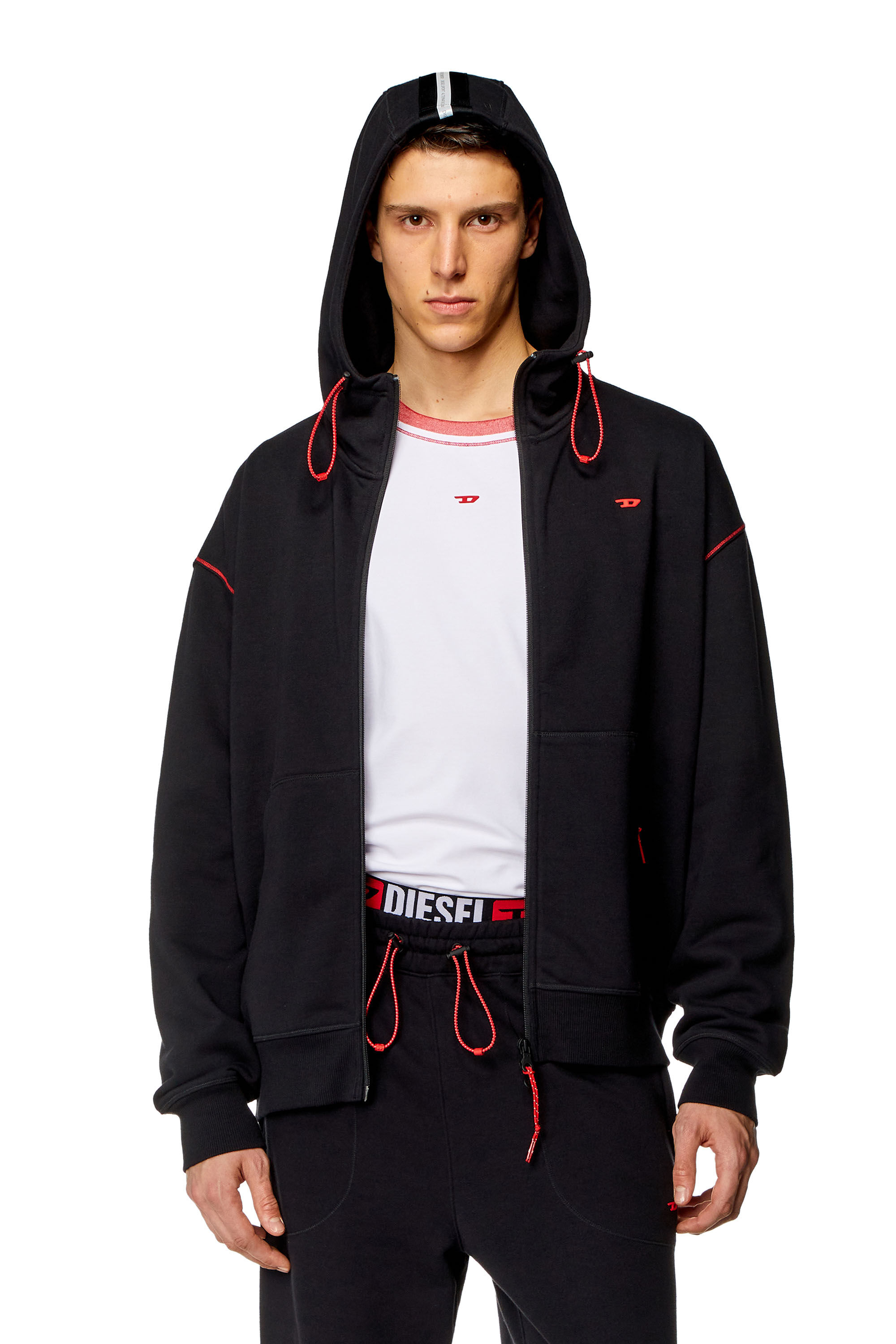 Diesel - AMST-DAVOS-HT23, Male Zip-up hoodie with reflective logo bands in ブラック - Image 3