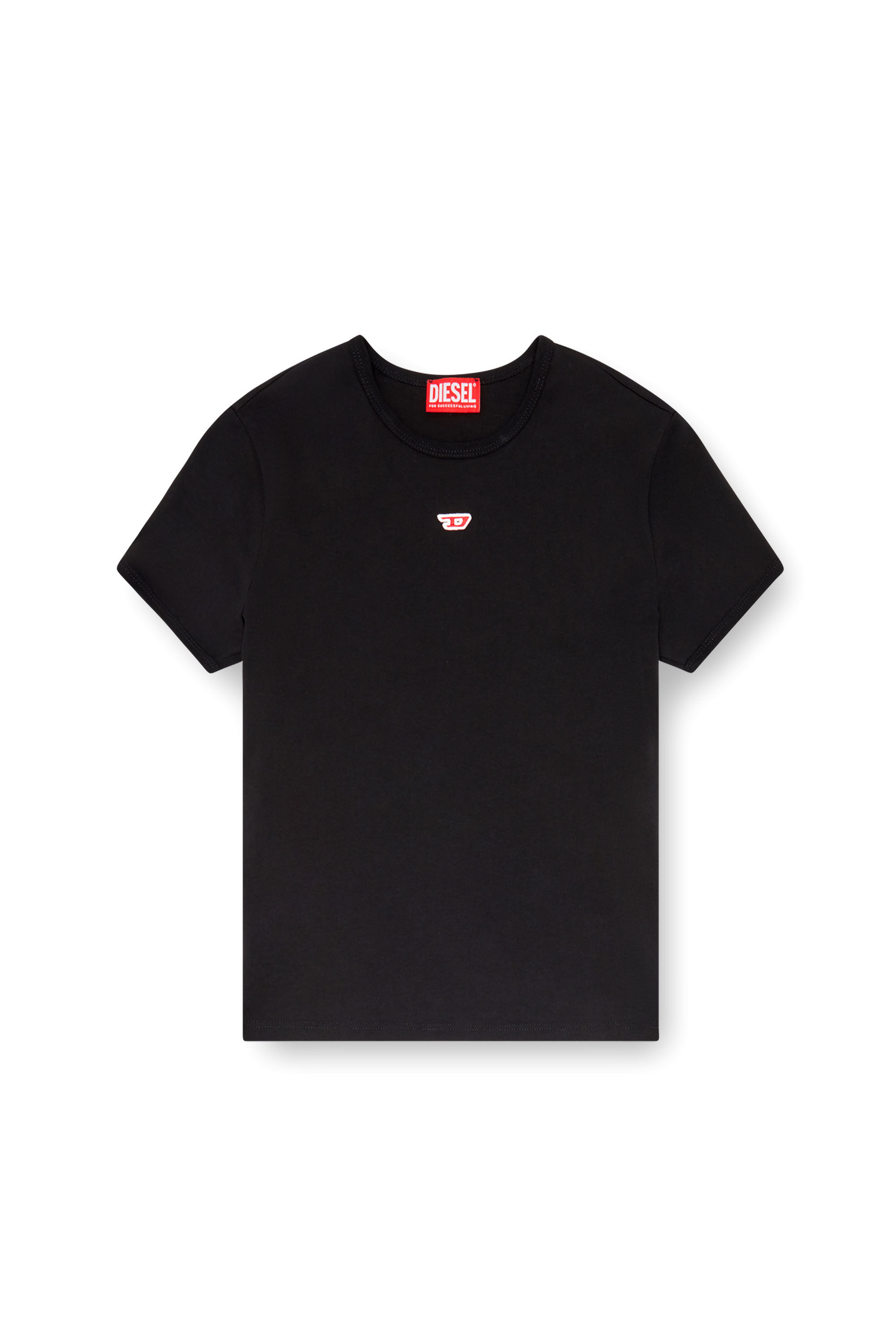 Diesel - T-UNCUTIE-LONG-D, Female T-shirt with embroidered D patch in ブラック - Image 2