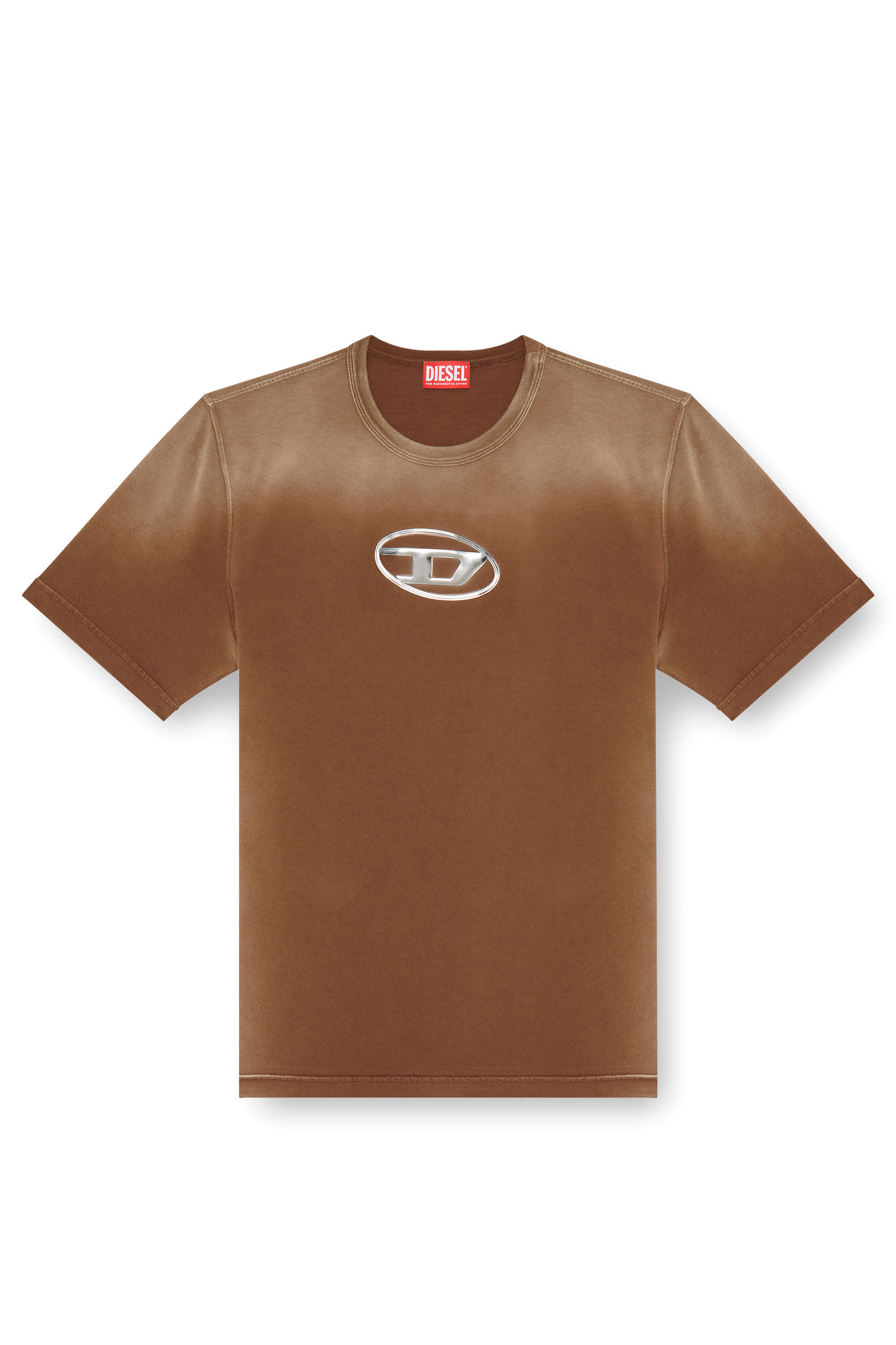 Diesel - T-ADJUST-Q8, Male Faded T-shirt with cut-out Oval D logo in ブラウン - Image 2