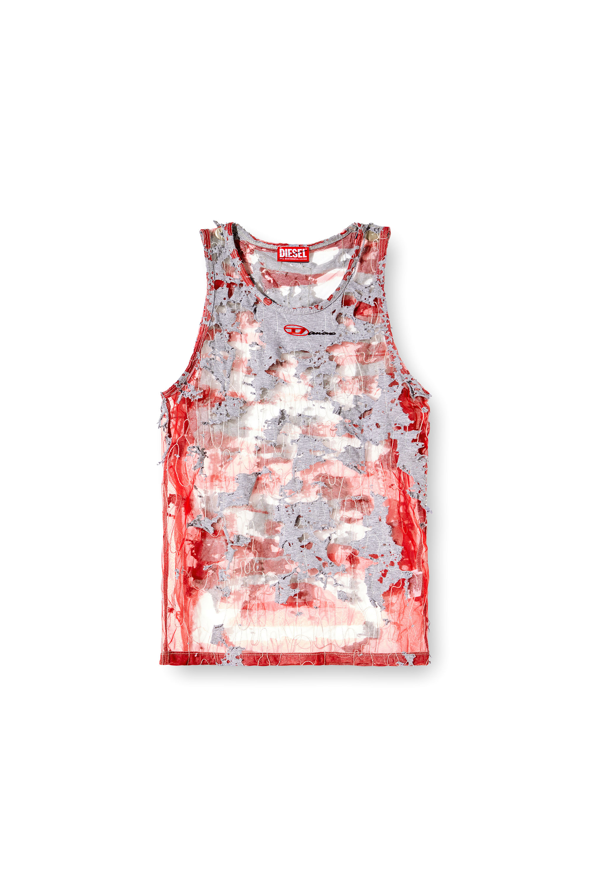 Diesel - T-LIFTY-DEVOR-DD, Unisex's Destroyed tank top in devoré jersey in レッド/グレー - 6